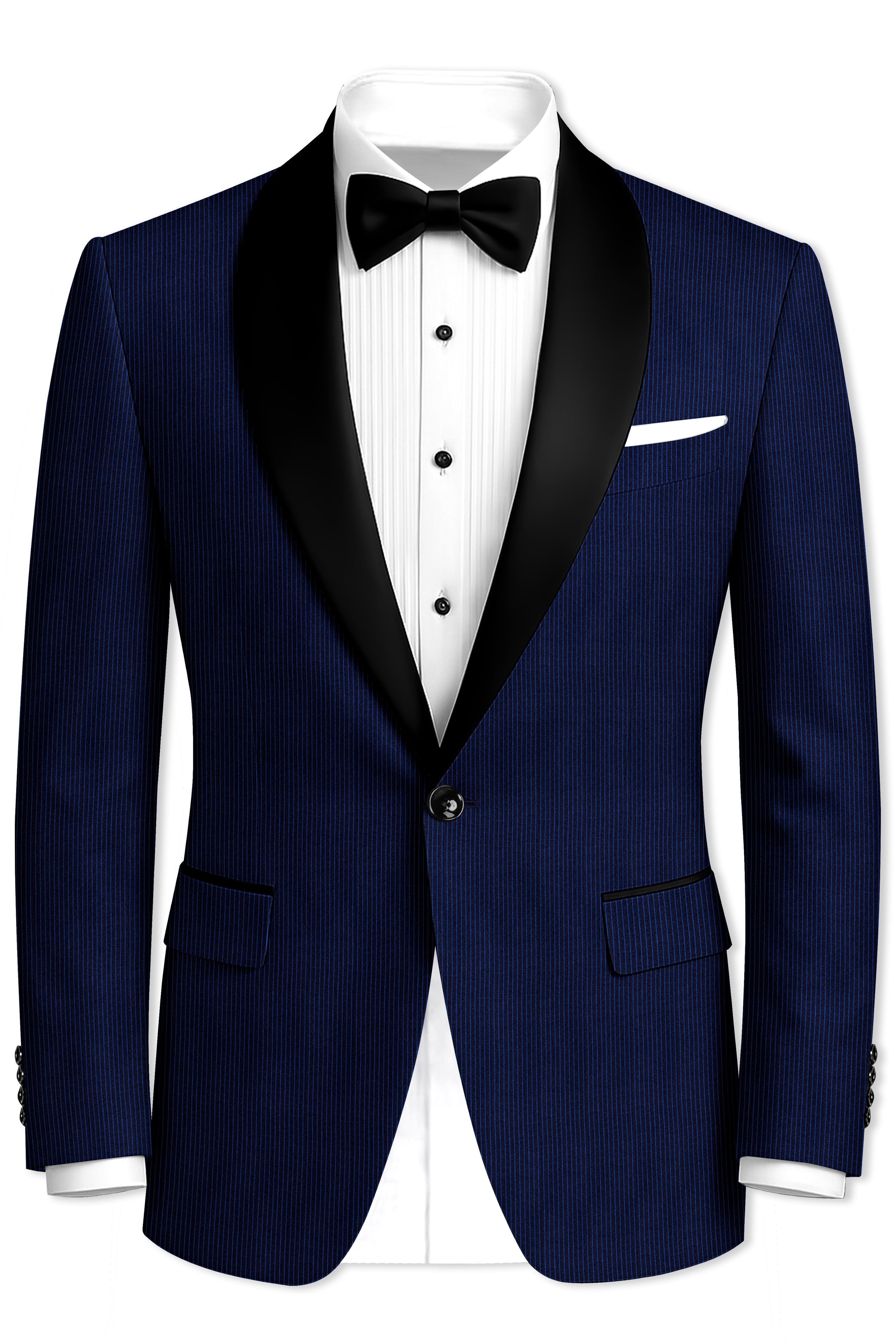 Midnight and Chambray blue Striped Woolrich Tuxedo Suit