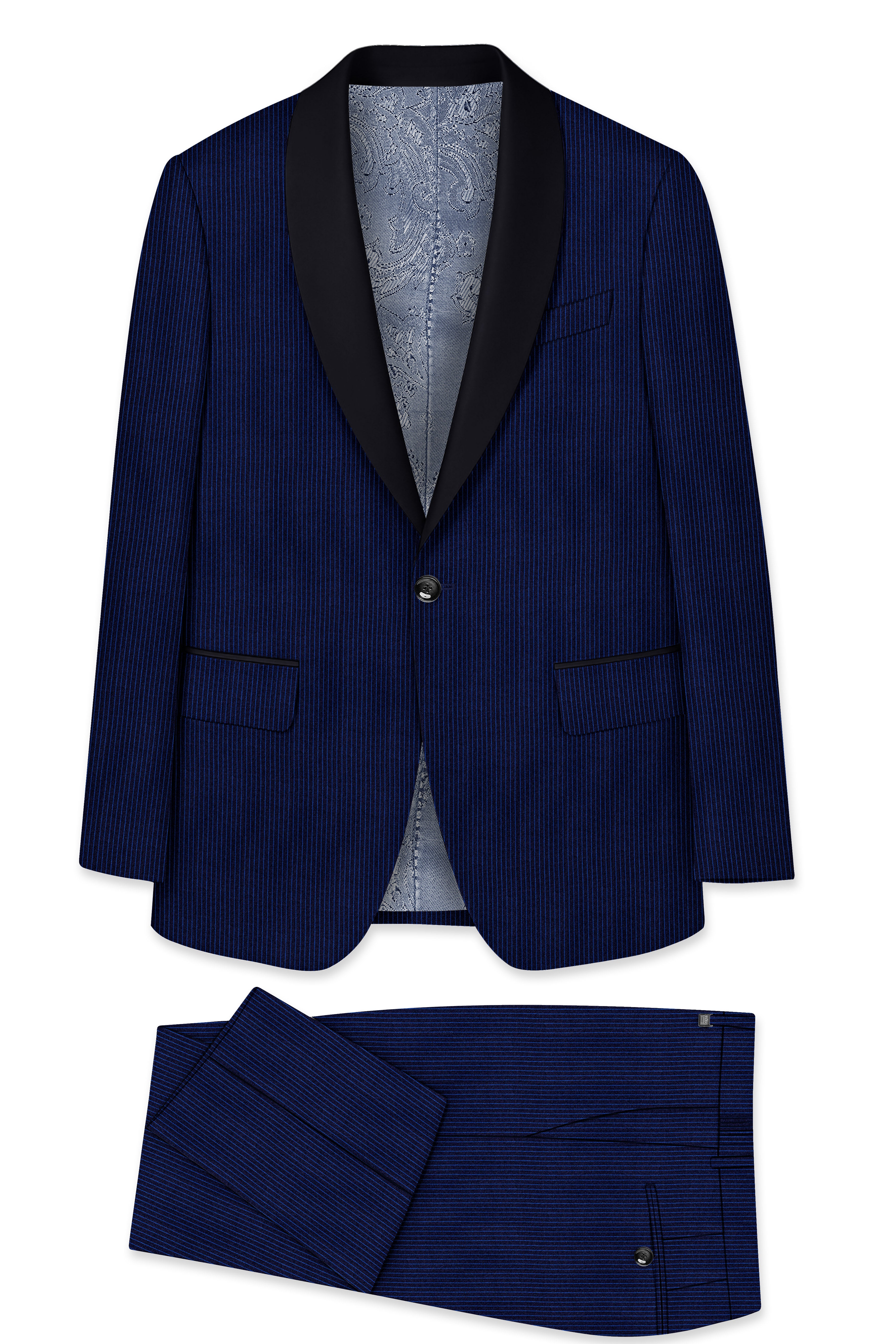 Midnight and Chambray blue Striped Woolrich Tuxedo Suit