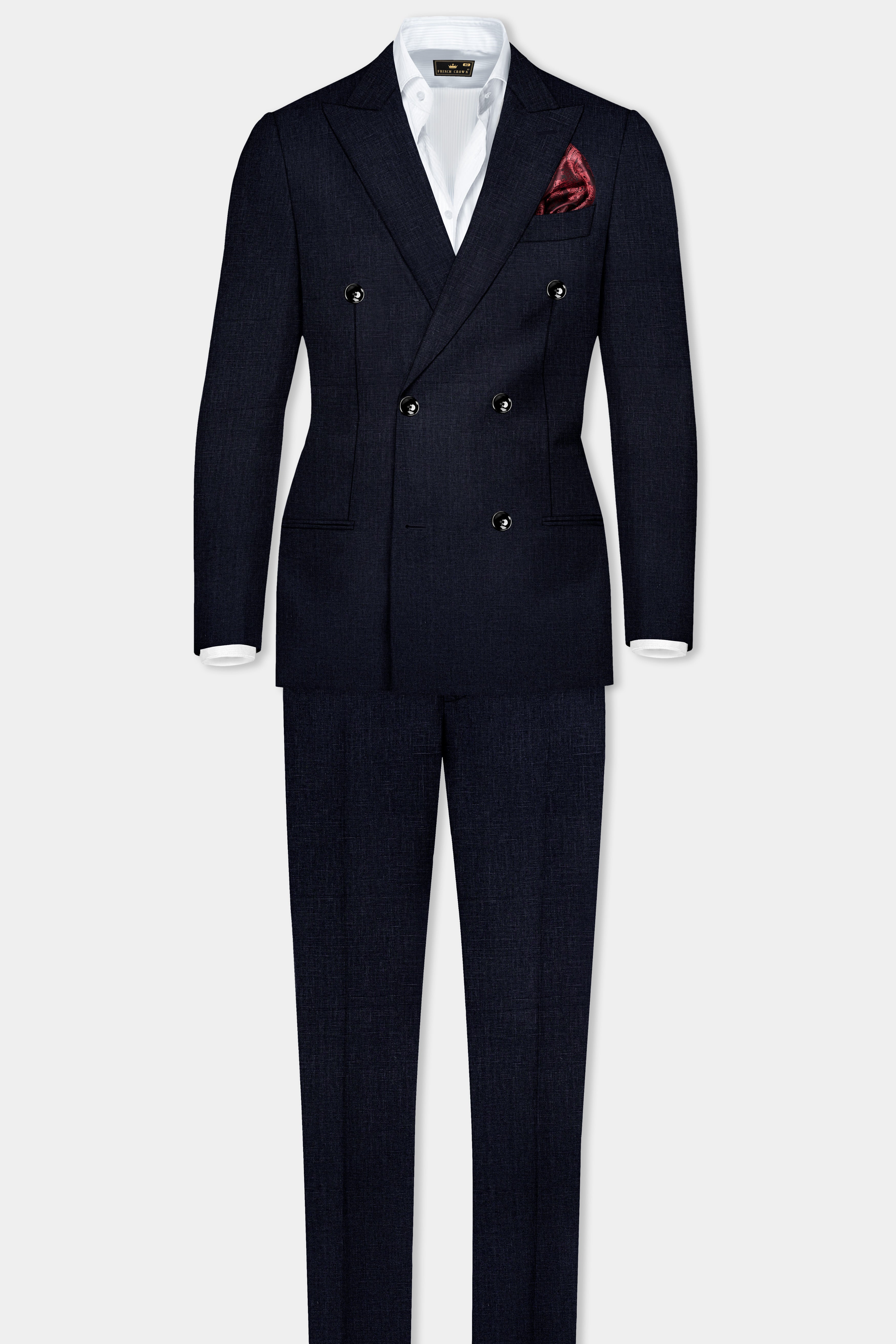 Outer Space Blue Double-Breasted Premium Cotton Suit