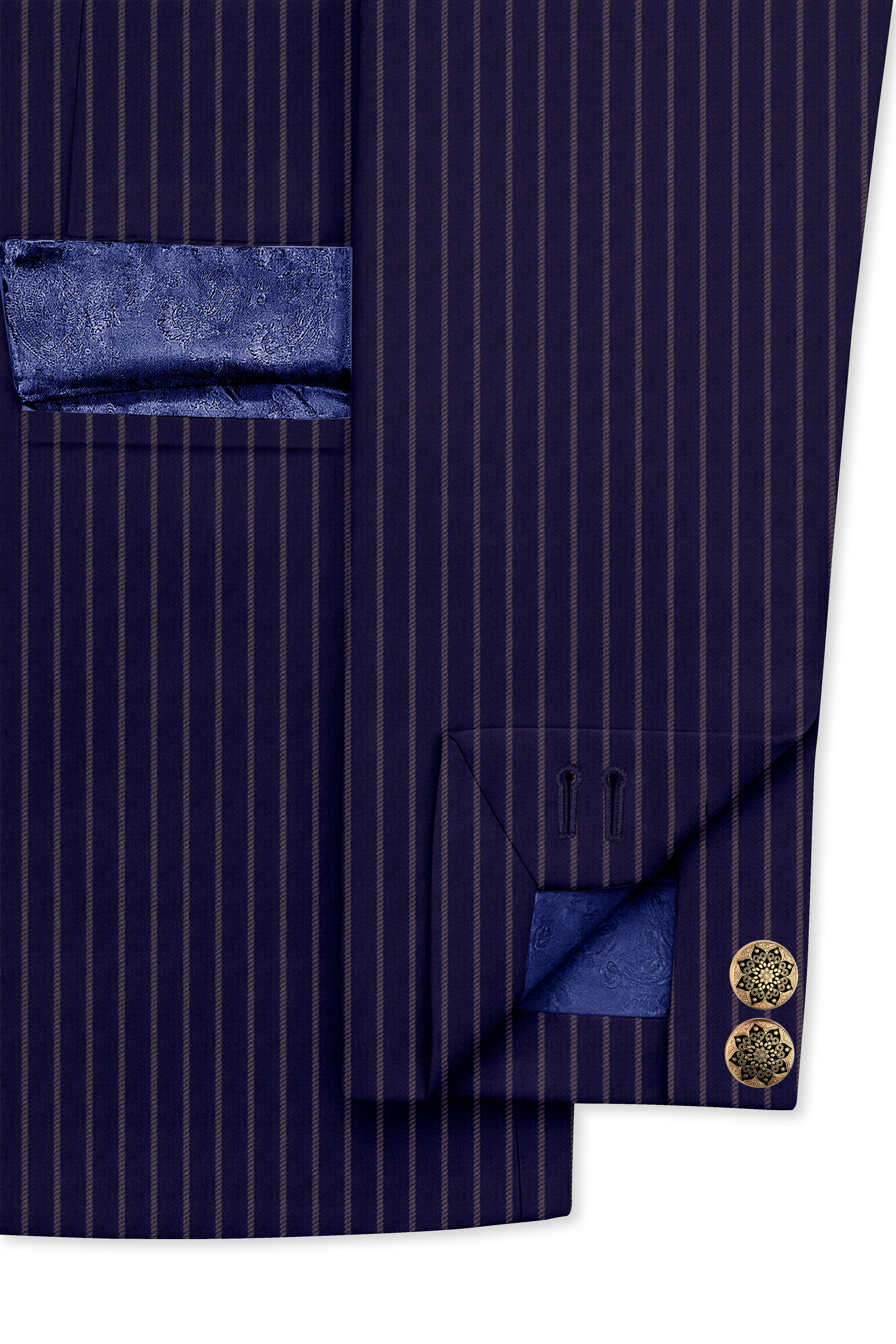 Martinique Blue with Prelude Striped Bandhgala/Mandarin Corduroy Premium Cotton Suit