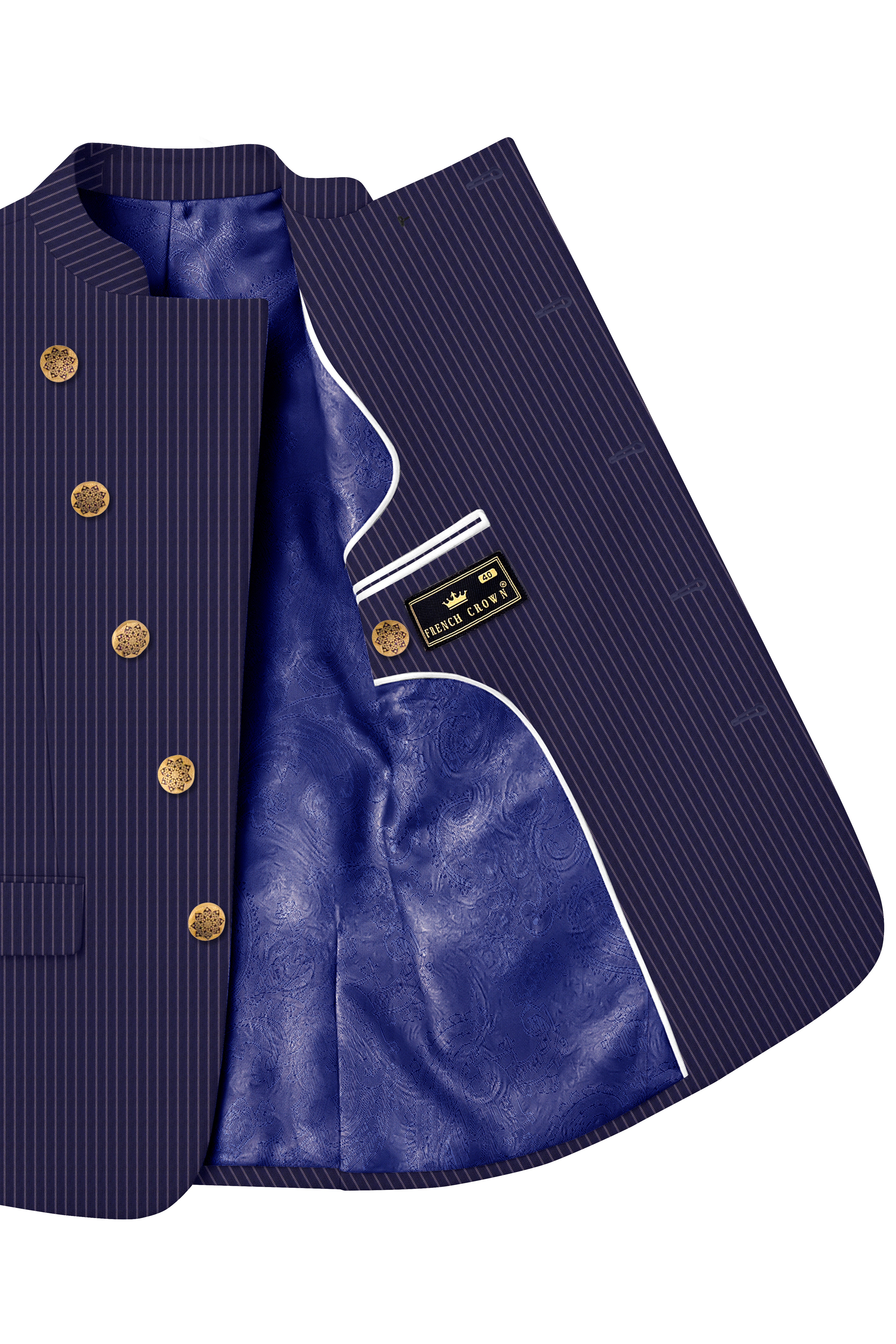 Martinique Blue with Prelude Striped Bandhgala/Mandarin Corduroy Premium Cotton Suit