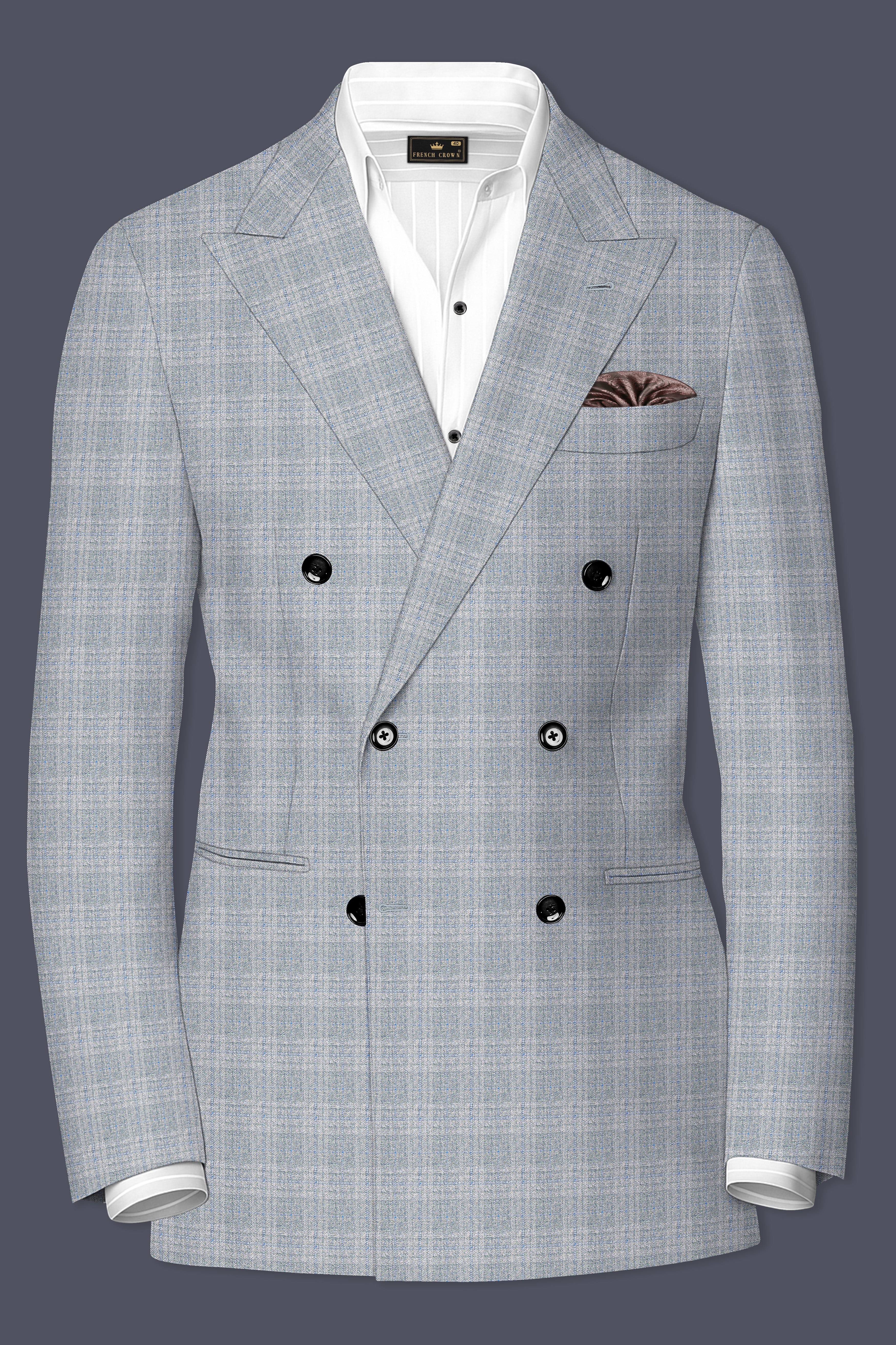 Nobel Grey Subtle Plaid Double-Breasted Wool Rich Suit