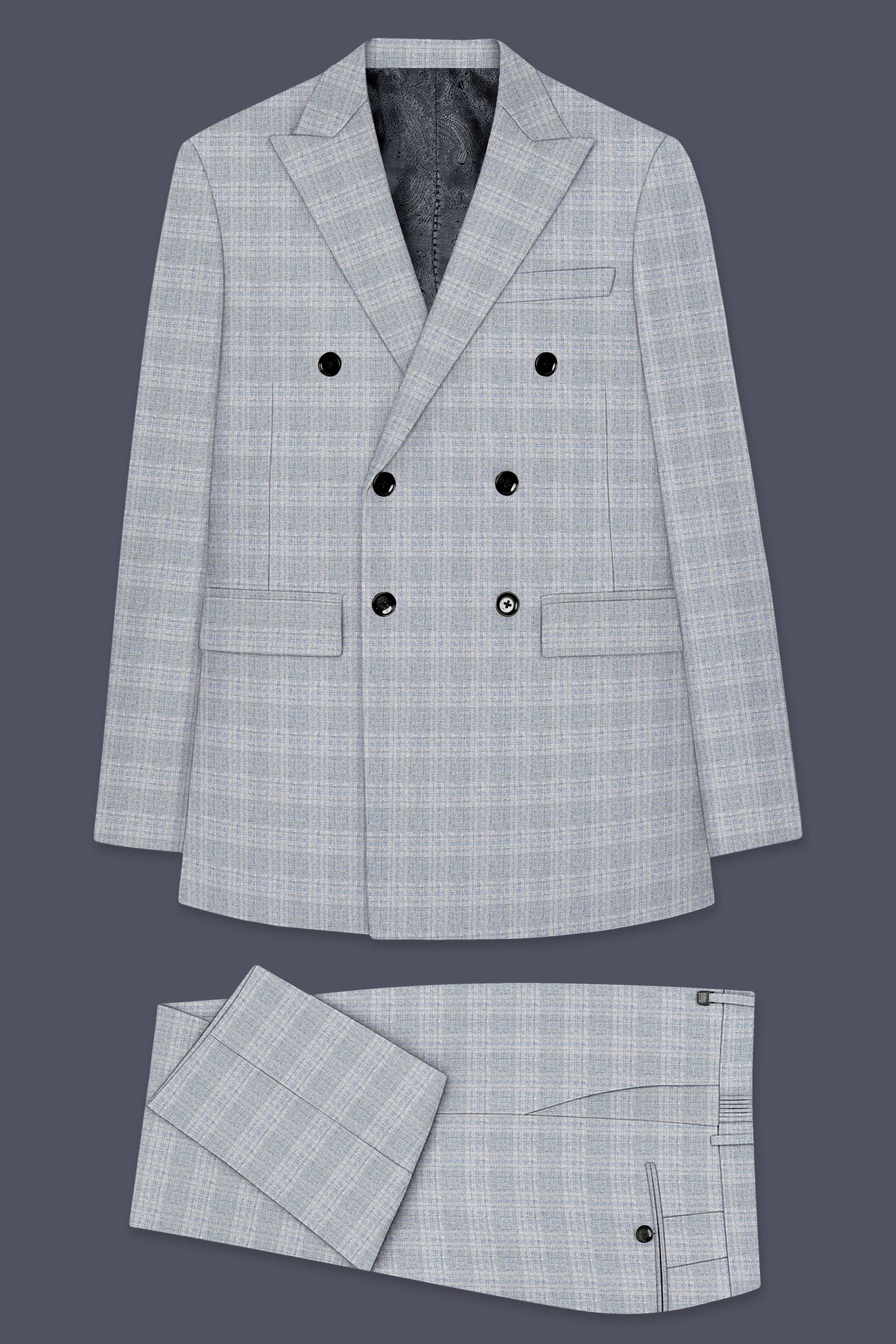 Nobel Grey Subtle Plaid Double-Breasted Wool Rich Suit