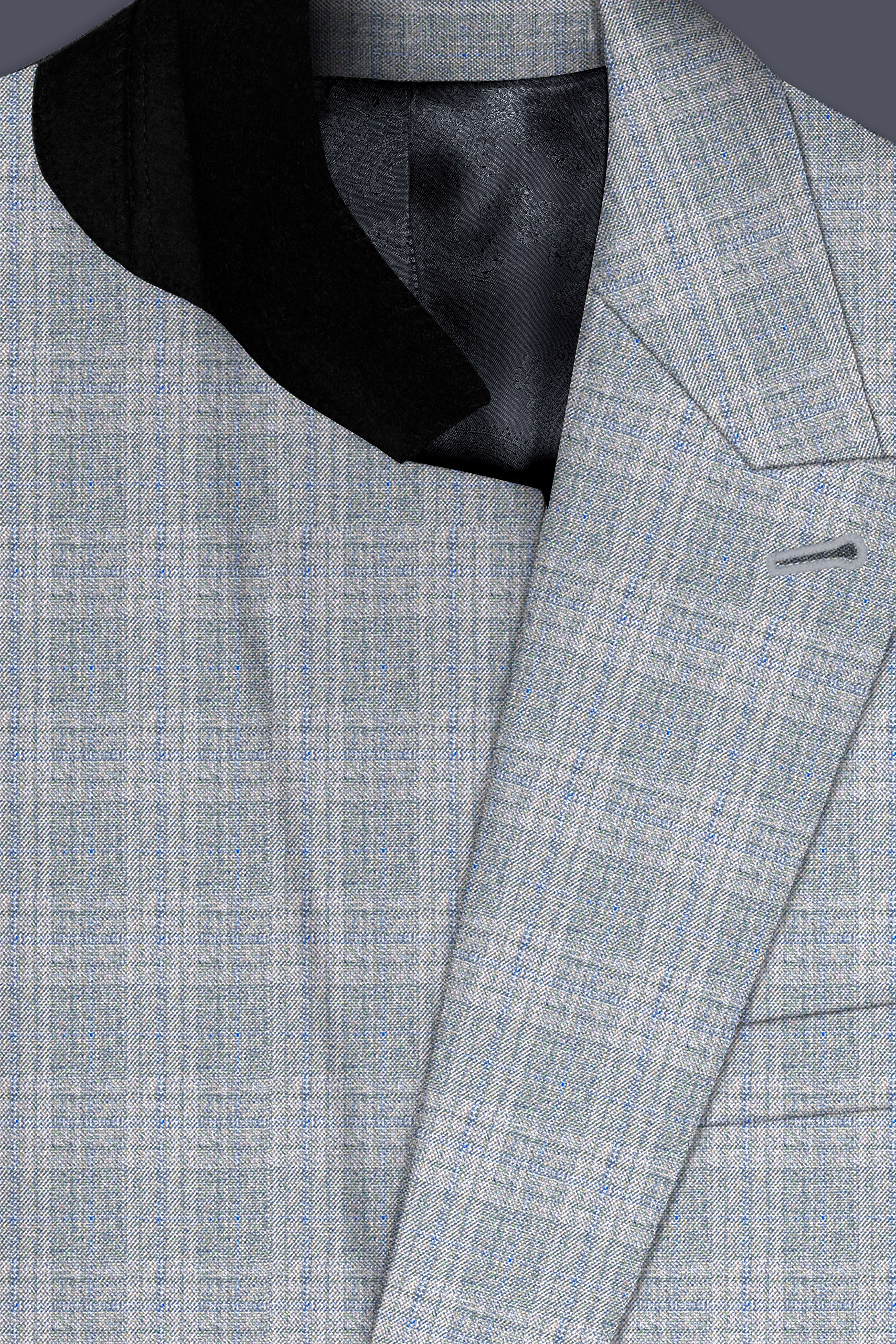 Nobel Grey Subtle Plaid Double-Breasted Wool Rich Suit