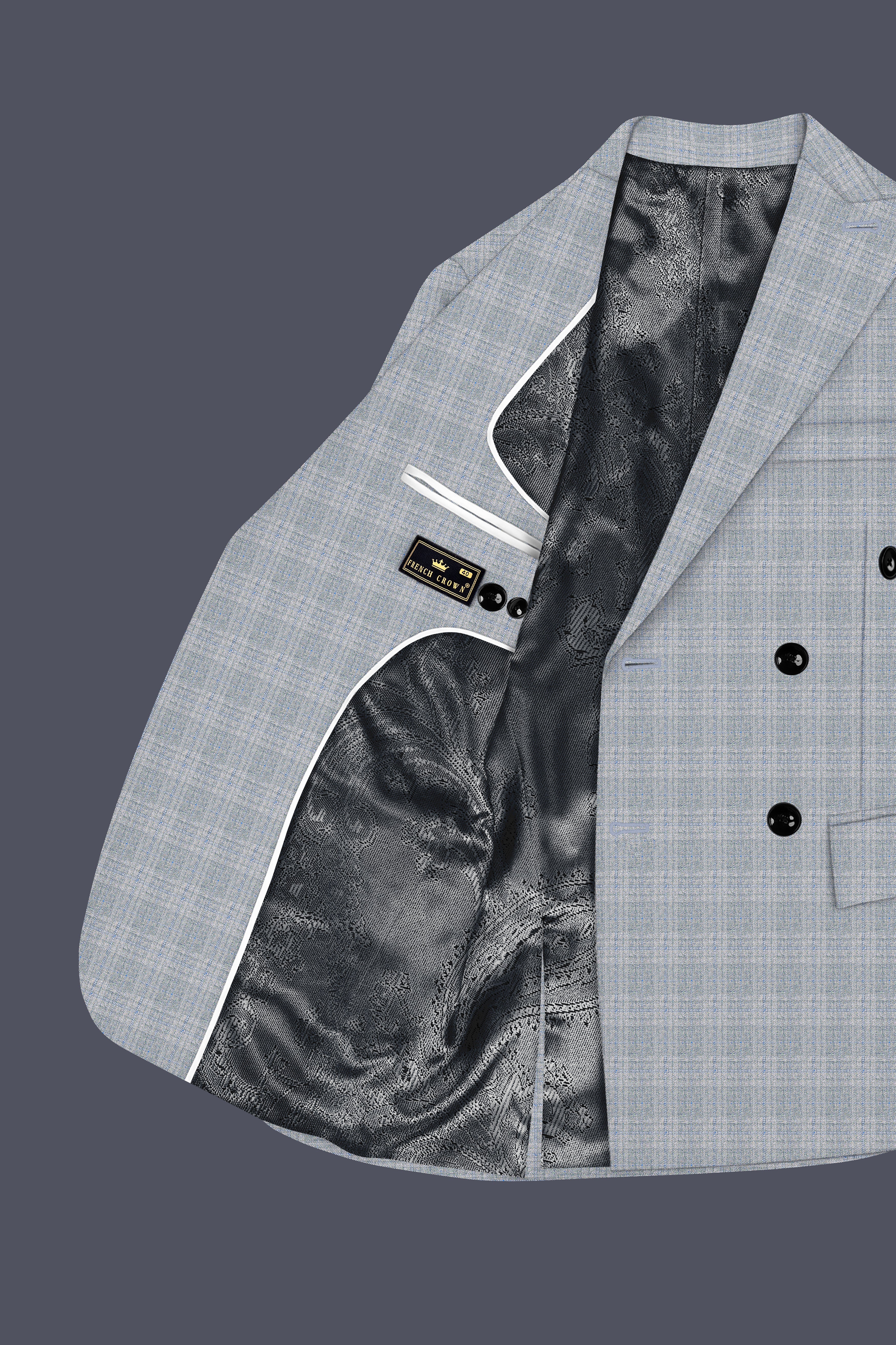 Nobel Grey Subtle Plaid Double-Breasted Wool Rich Suit