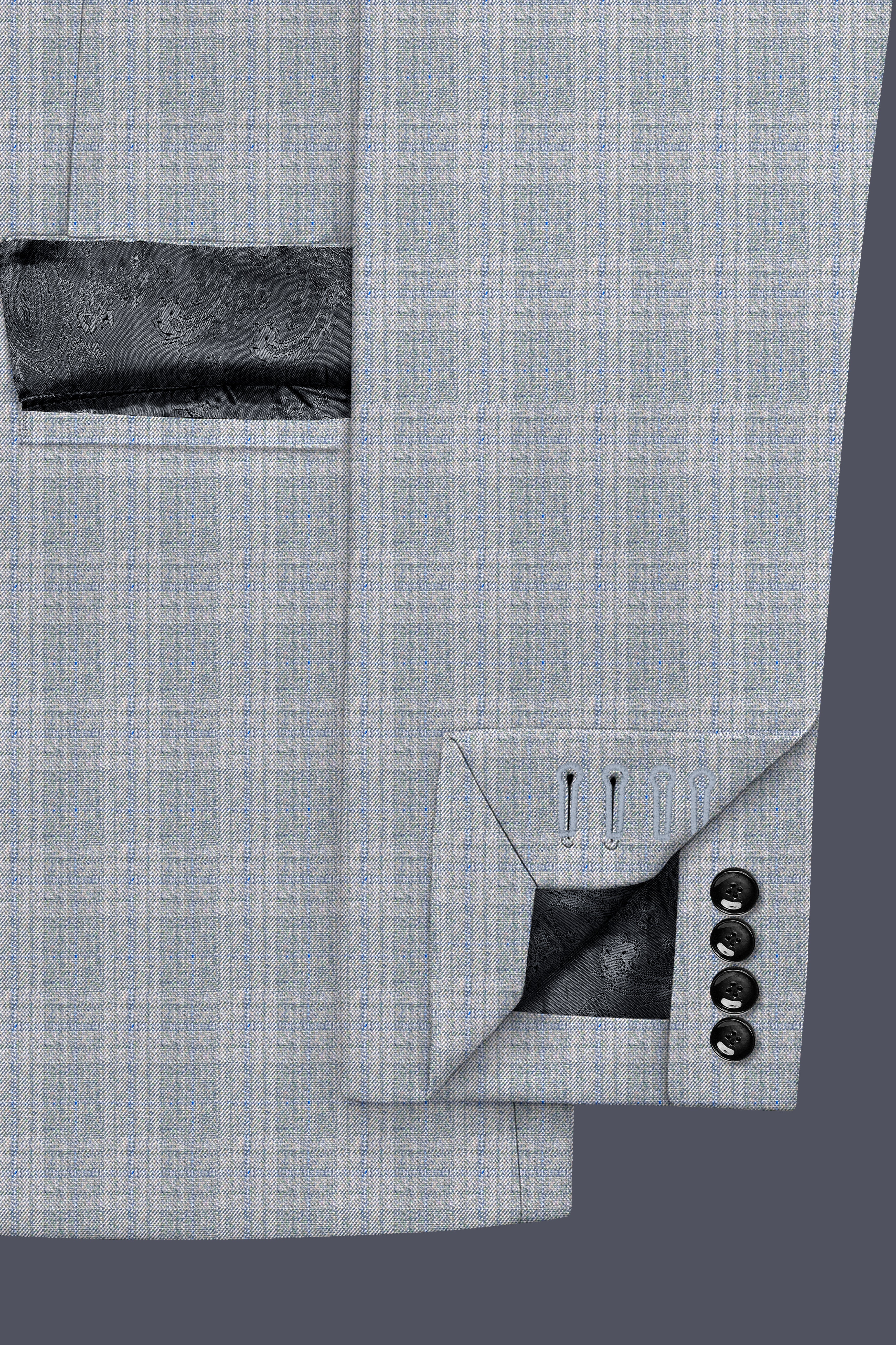 Nobel Grey Subtle Plaid Double-Breasted Wool Rich Suit