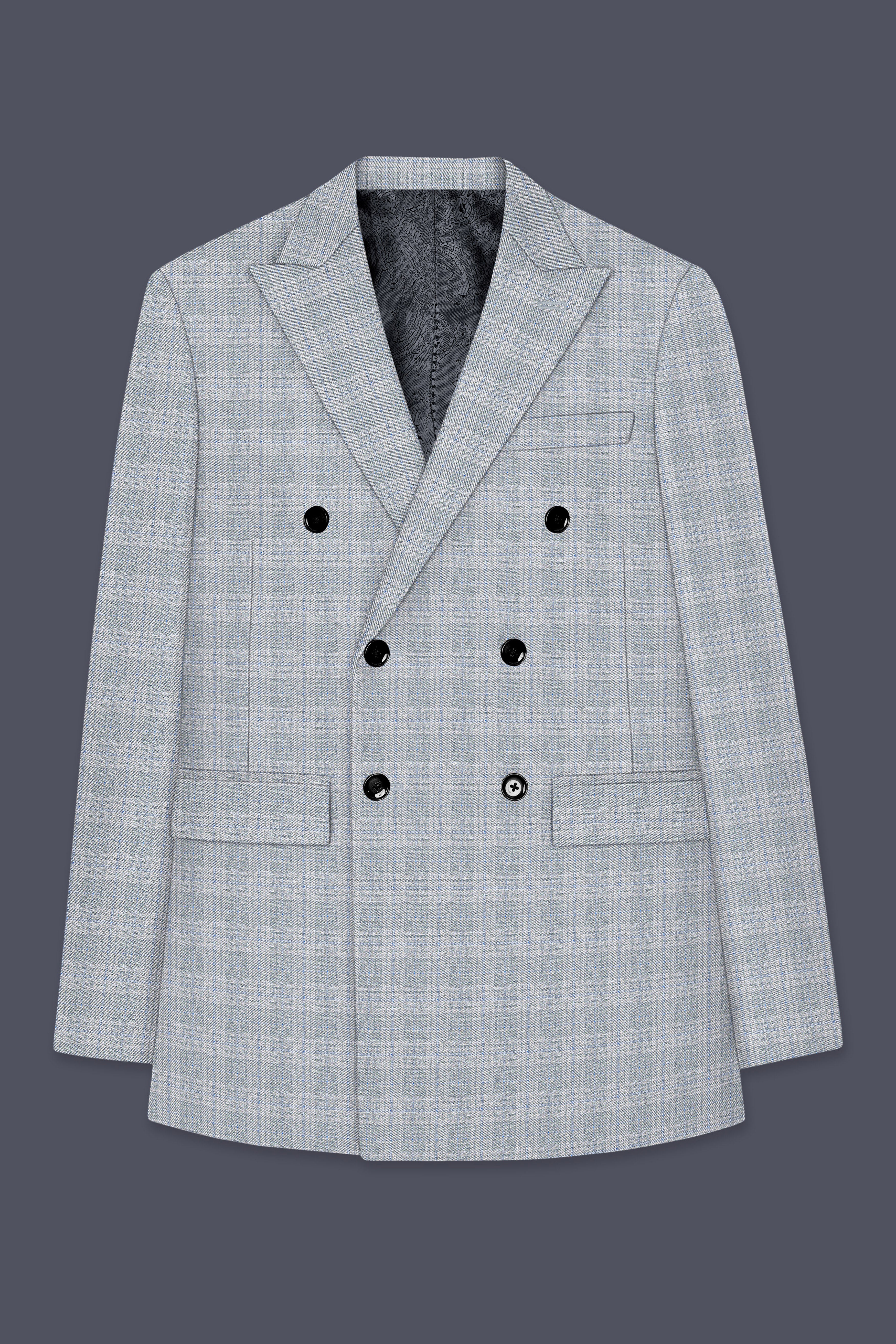 Nobel Grey Subtle Plaid Double-Breasted Wool Rich Suit