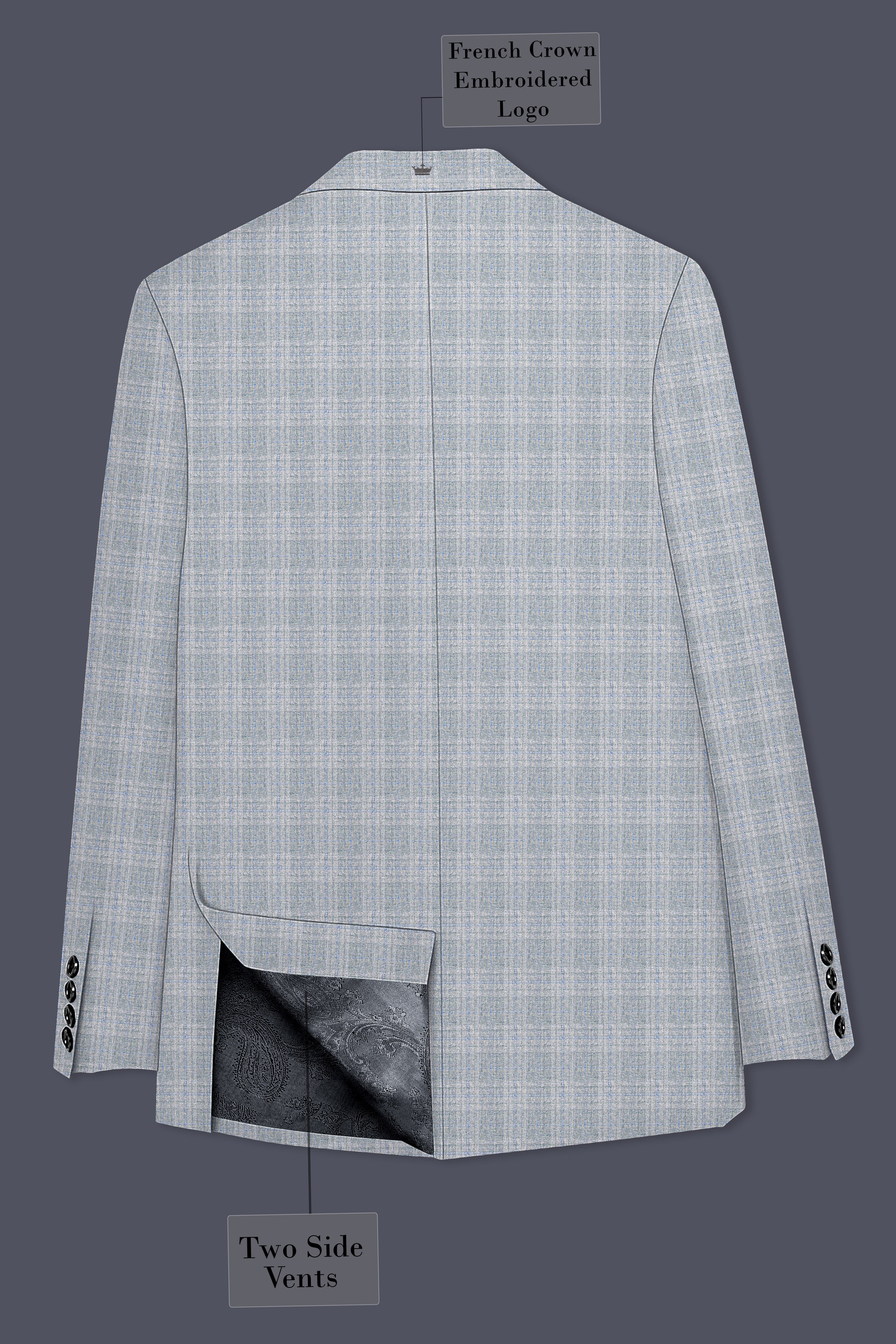 Nobel Grey Subtle Plaid Double-Breasted Wool Rich Suit