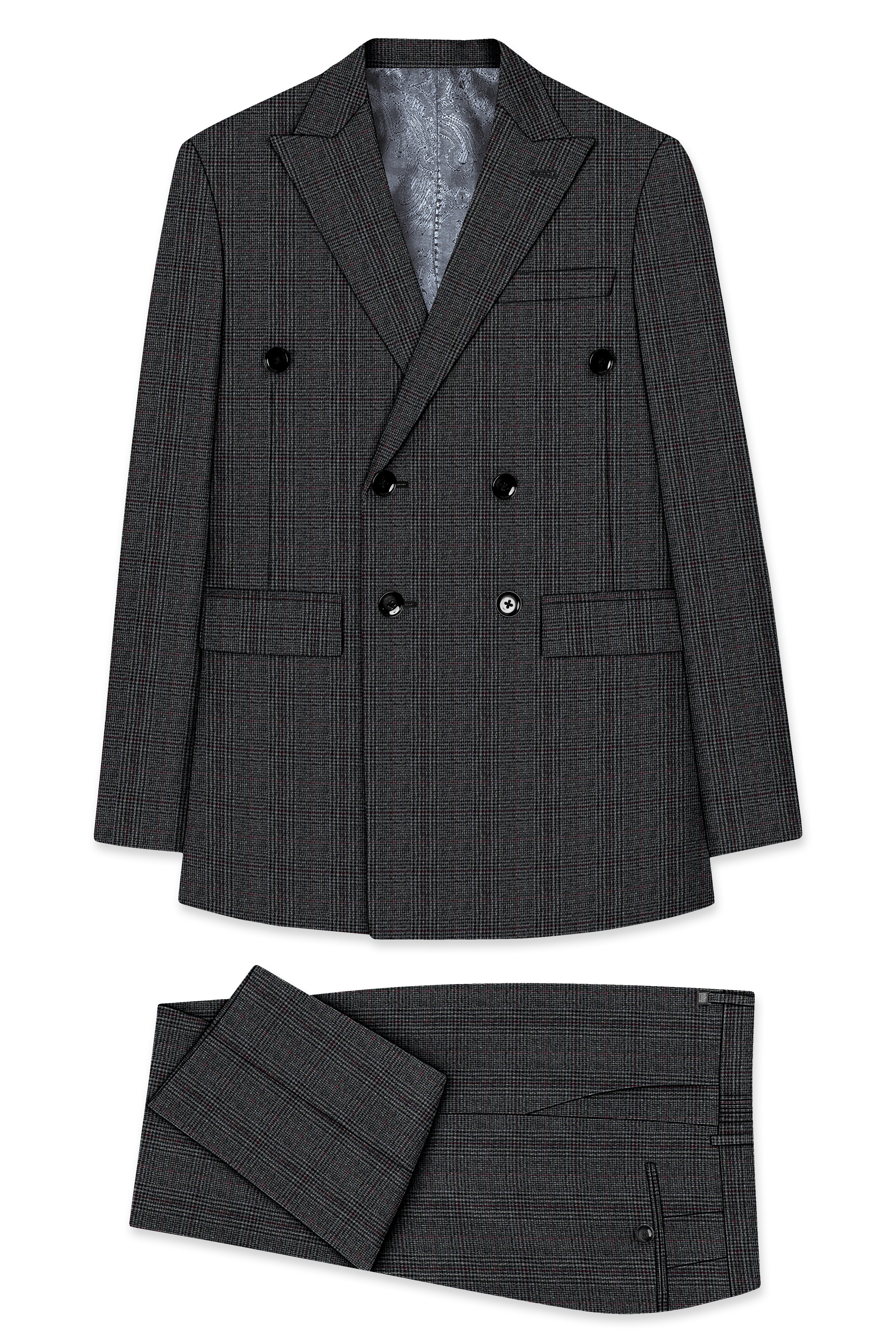 Scorpion Grey Subtle Plaid Double Breasted Wool Rich Suit