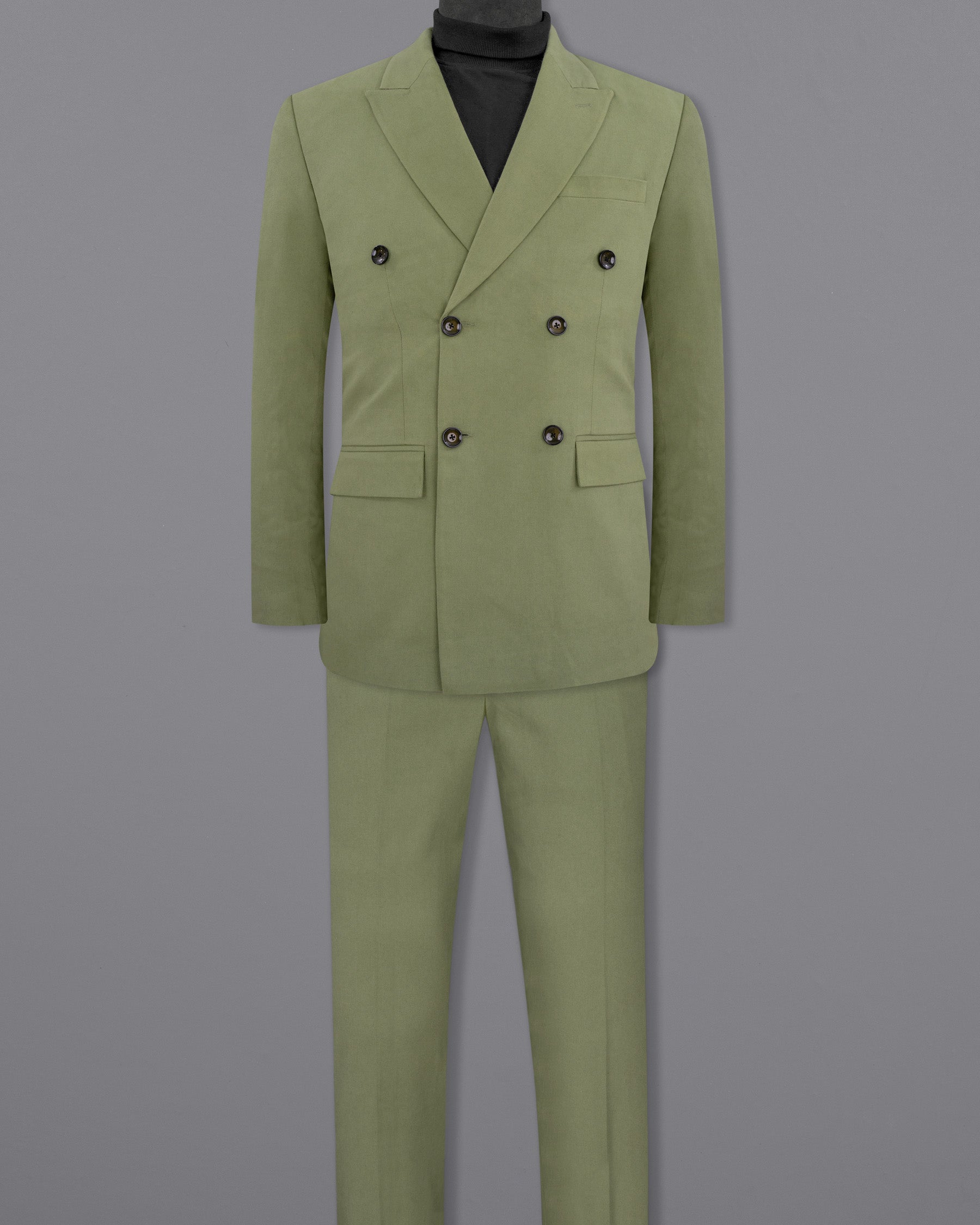Kelp Green Heavyweight Double-Breasted Premium Cotton Suit