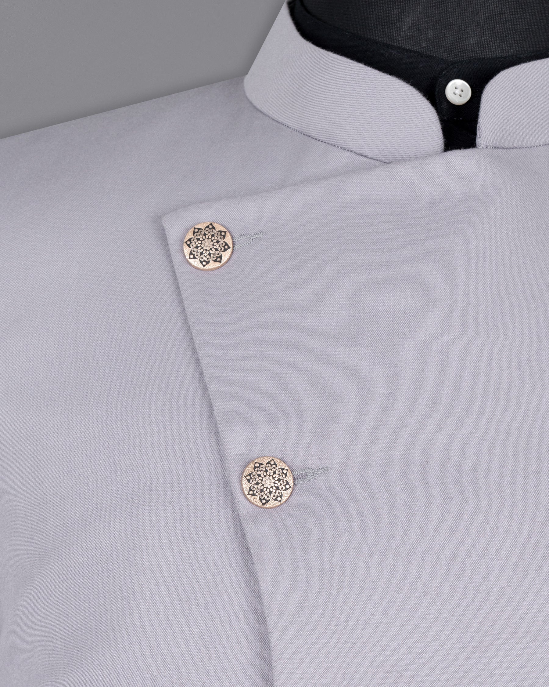 French Gray Cross Placket Bandhgala Wool rich Suit