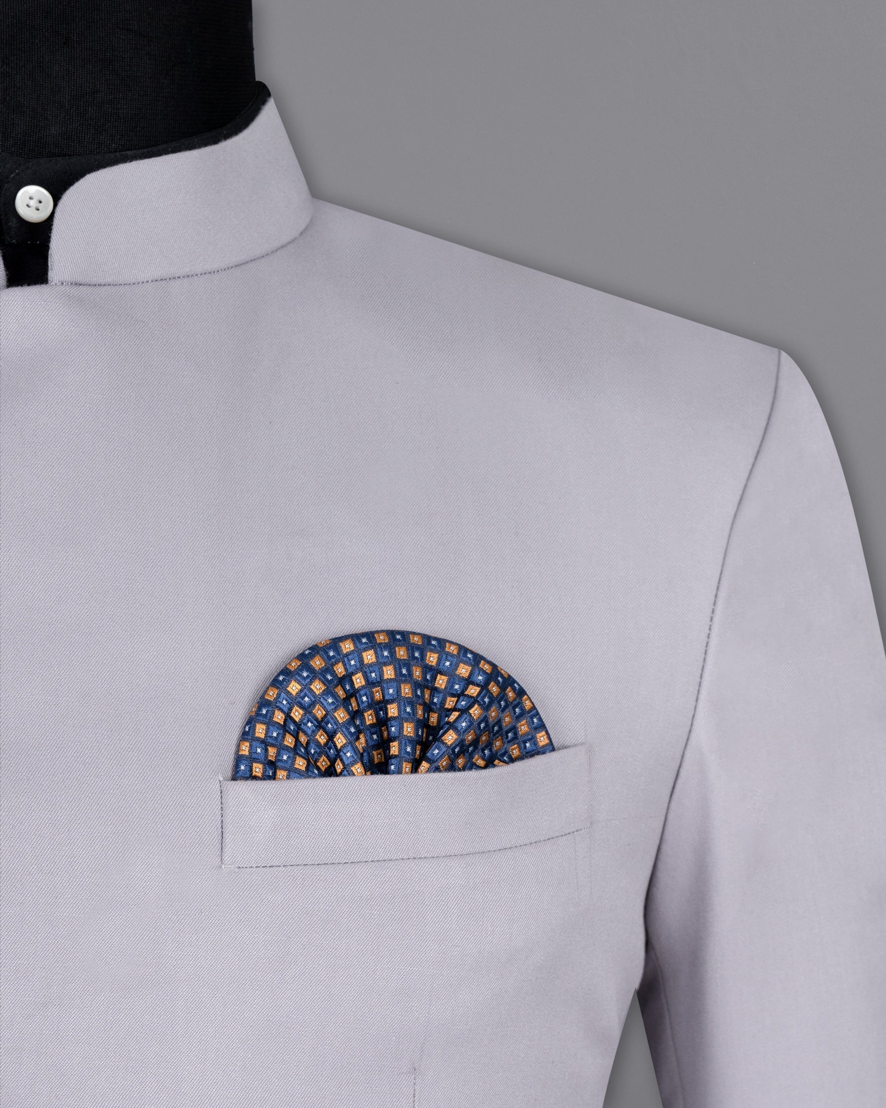 French Gray Cross Placket Bandhgala Wool rich Suit