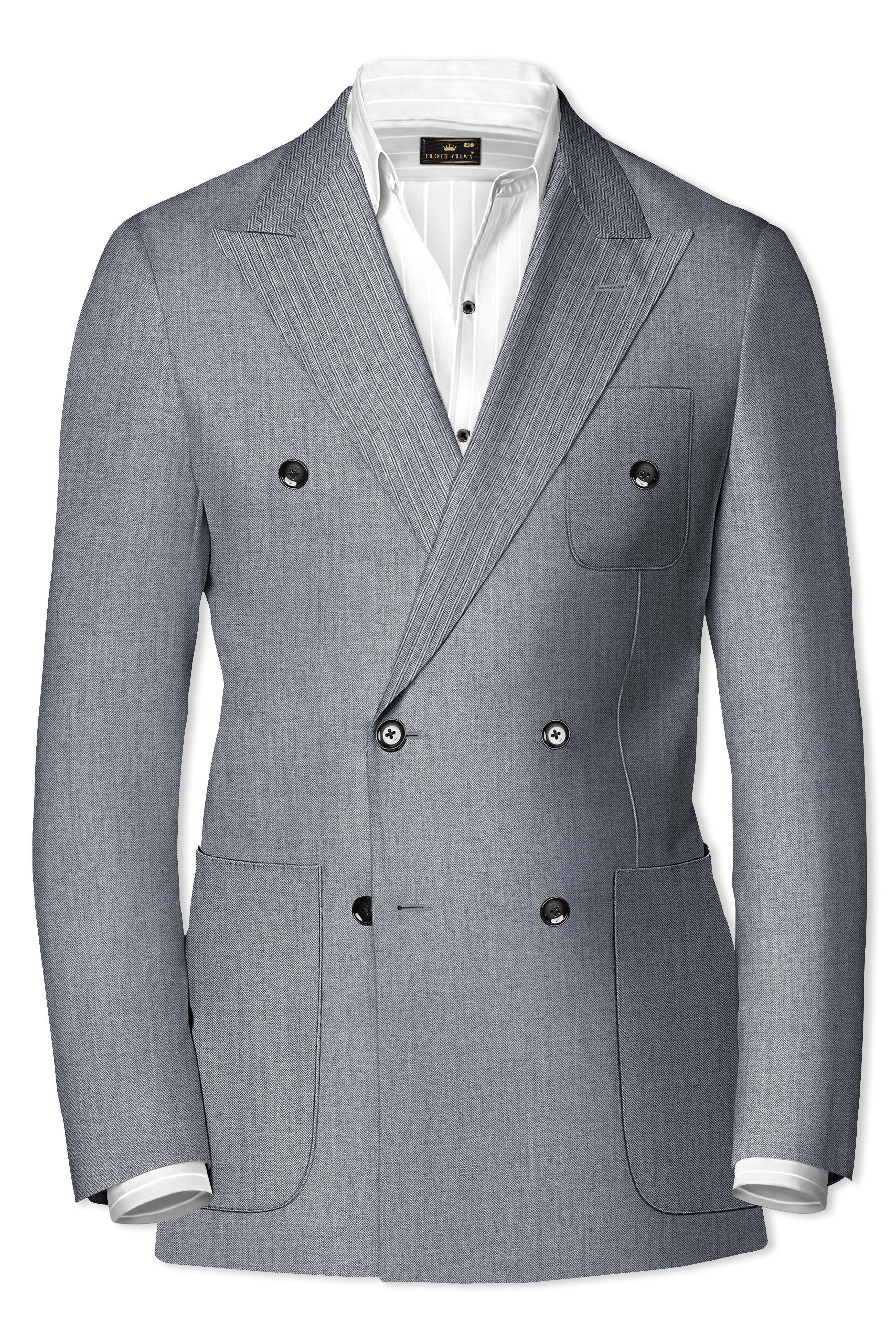 Spun Pearl Grey Herringbone Double-breasted Premium Cotton Sports Suit