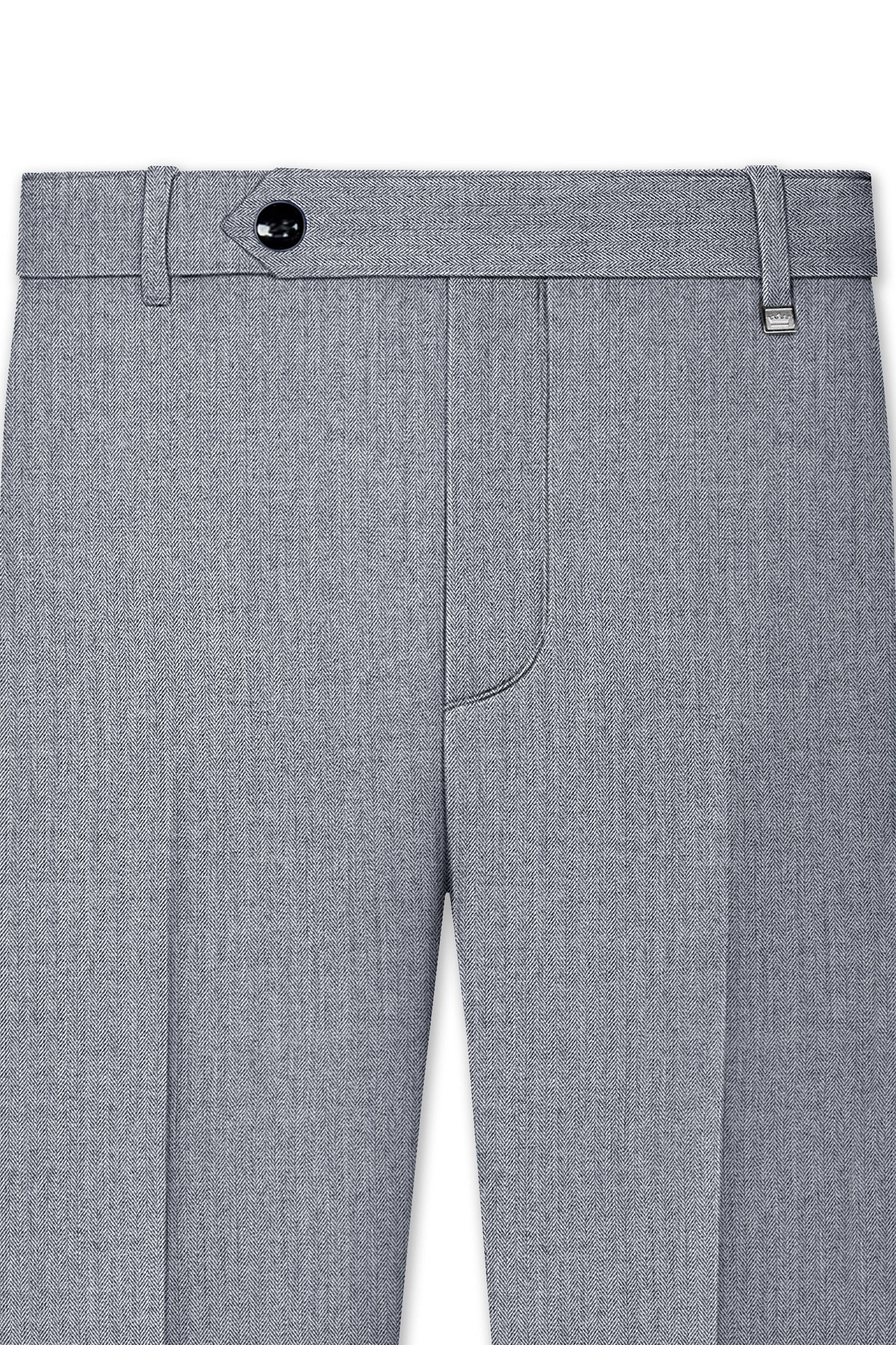 Spun Pearl Grey Herringbone Double-breasted Premium Cotton Sports Suit