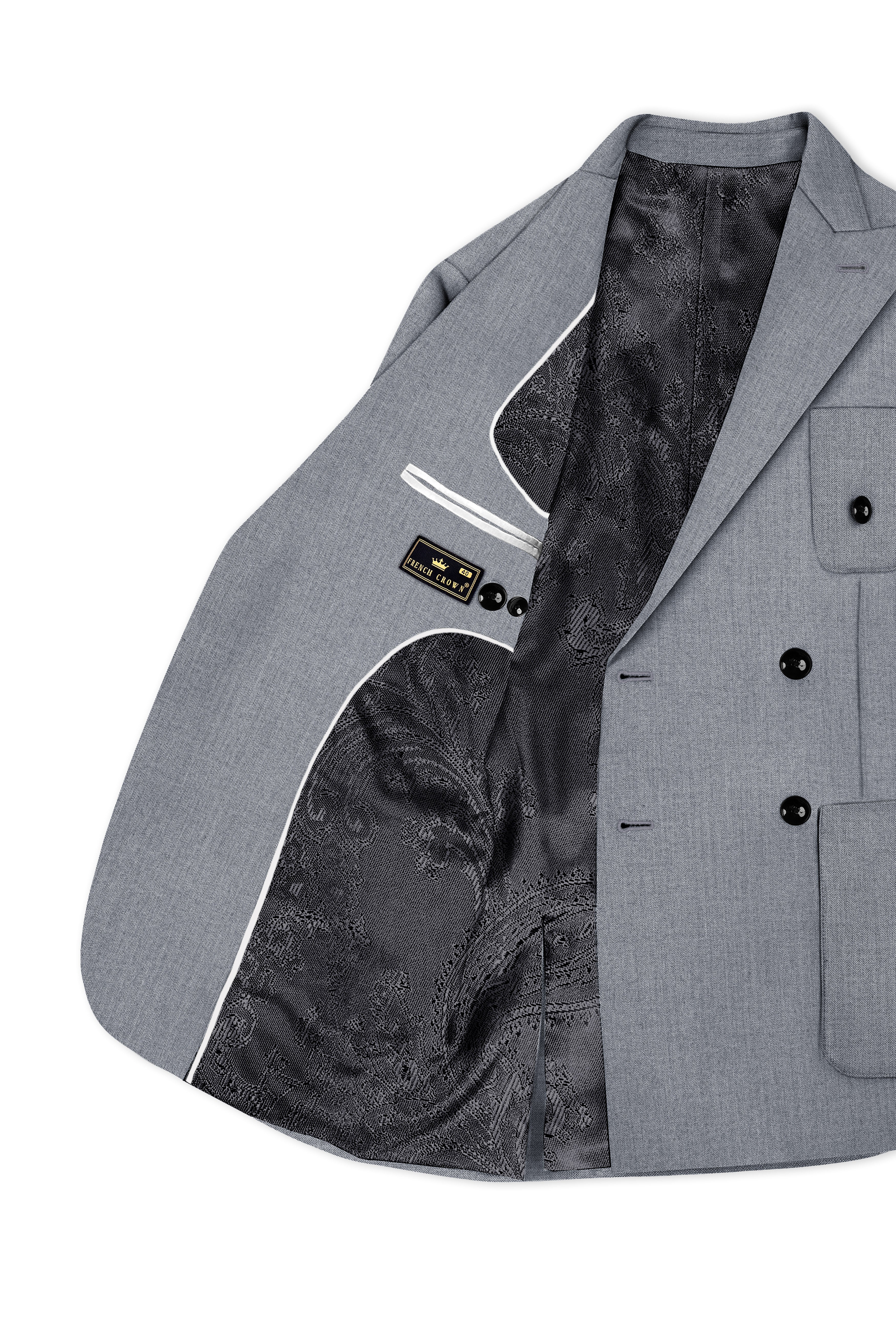Spun Pearl Grey Herringbone Double-breasted Premium Cotton Sports Suit