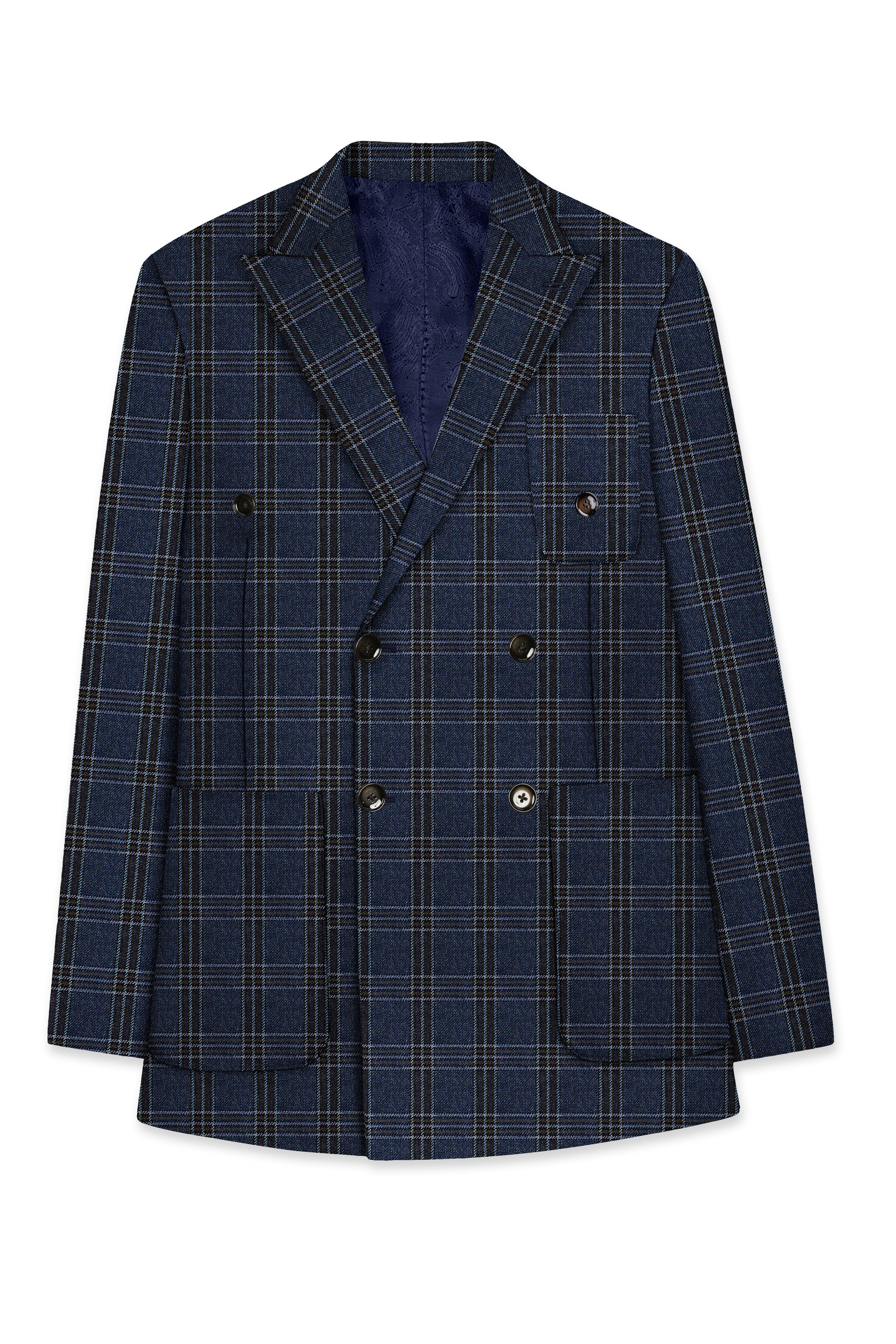 Licorice Blue Plaid heavyweight tweed Wool Rich Double Breasted Suit