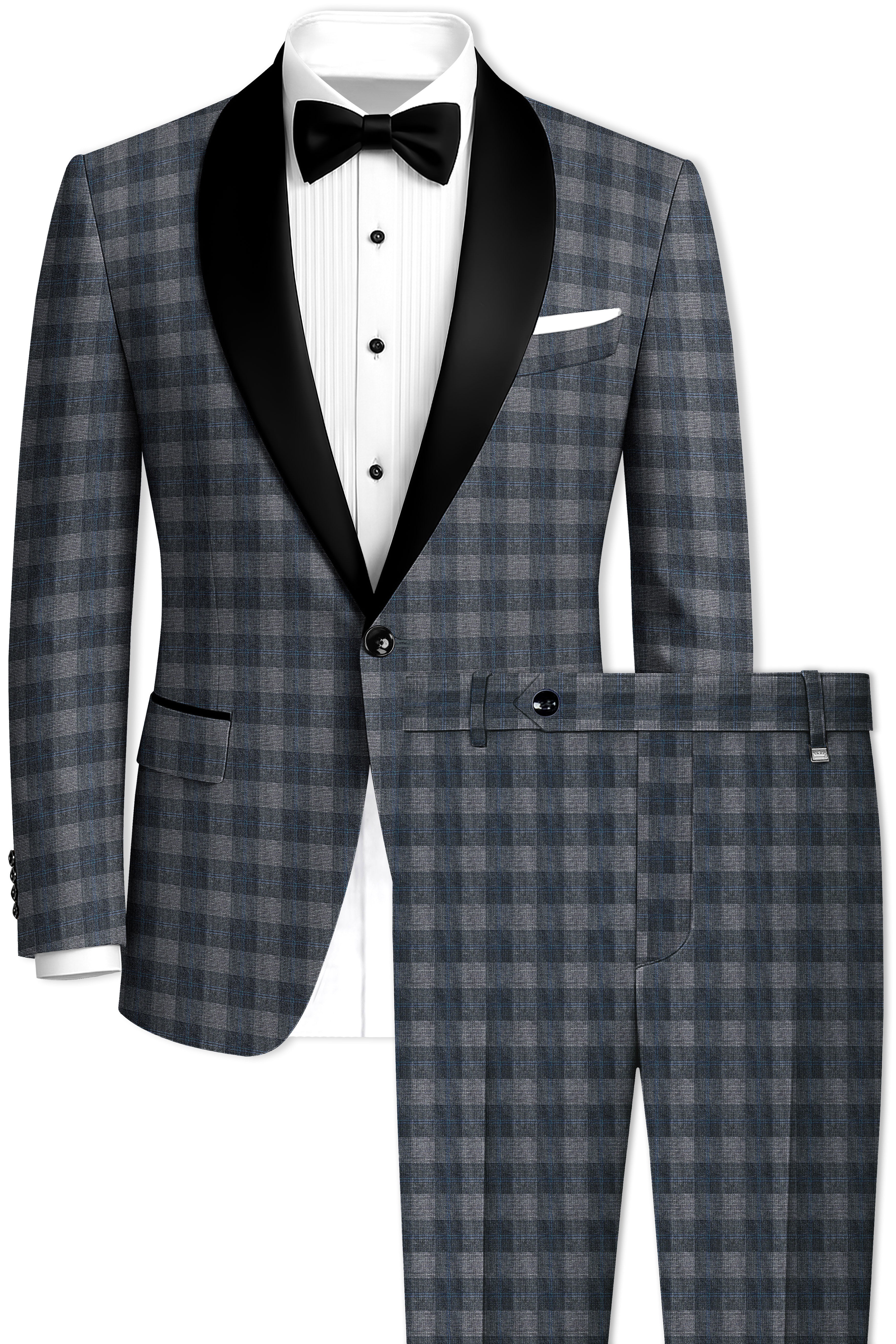 Nobel and Chicago Grey Plaid Wool Rich Tuxedo Suit