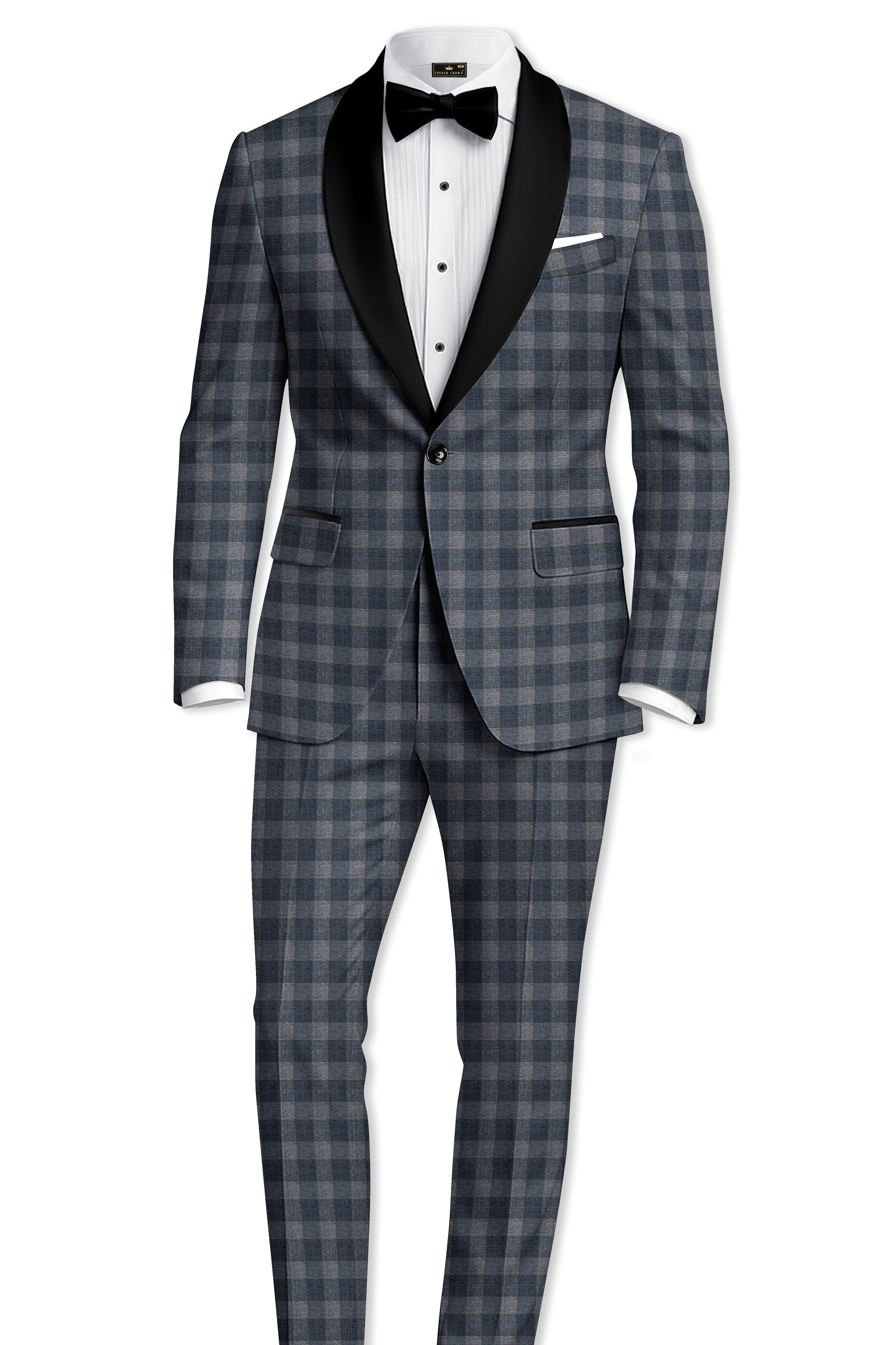 Nobel and Chicago Grey Plaid Wool Rich Tuxedo Suit