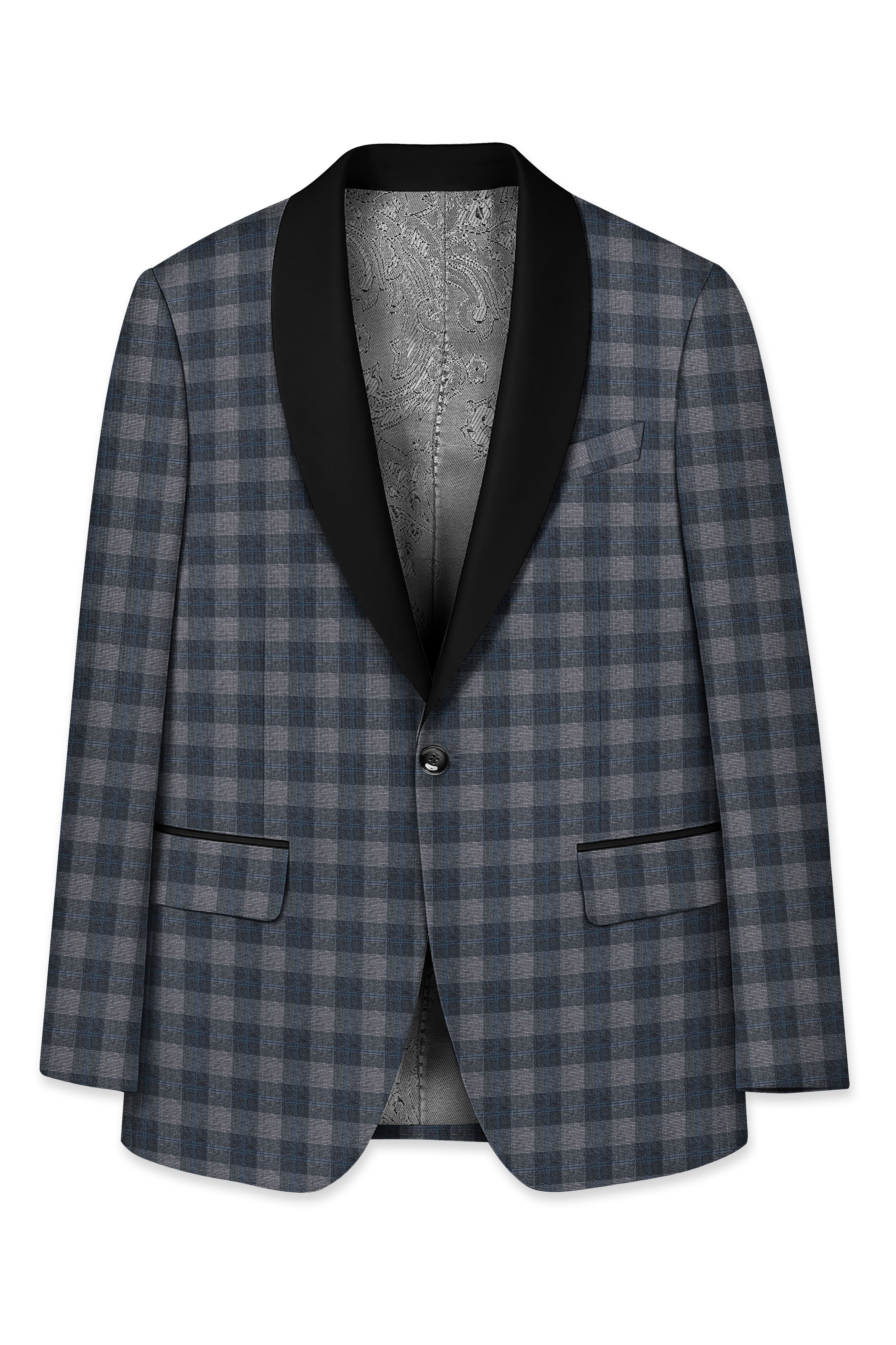 Nobel and Chicago Grey Plaid Wool Rich Tuxedo Suit