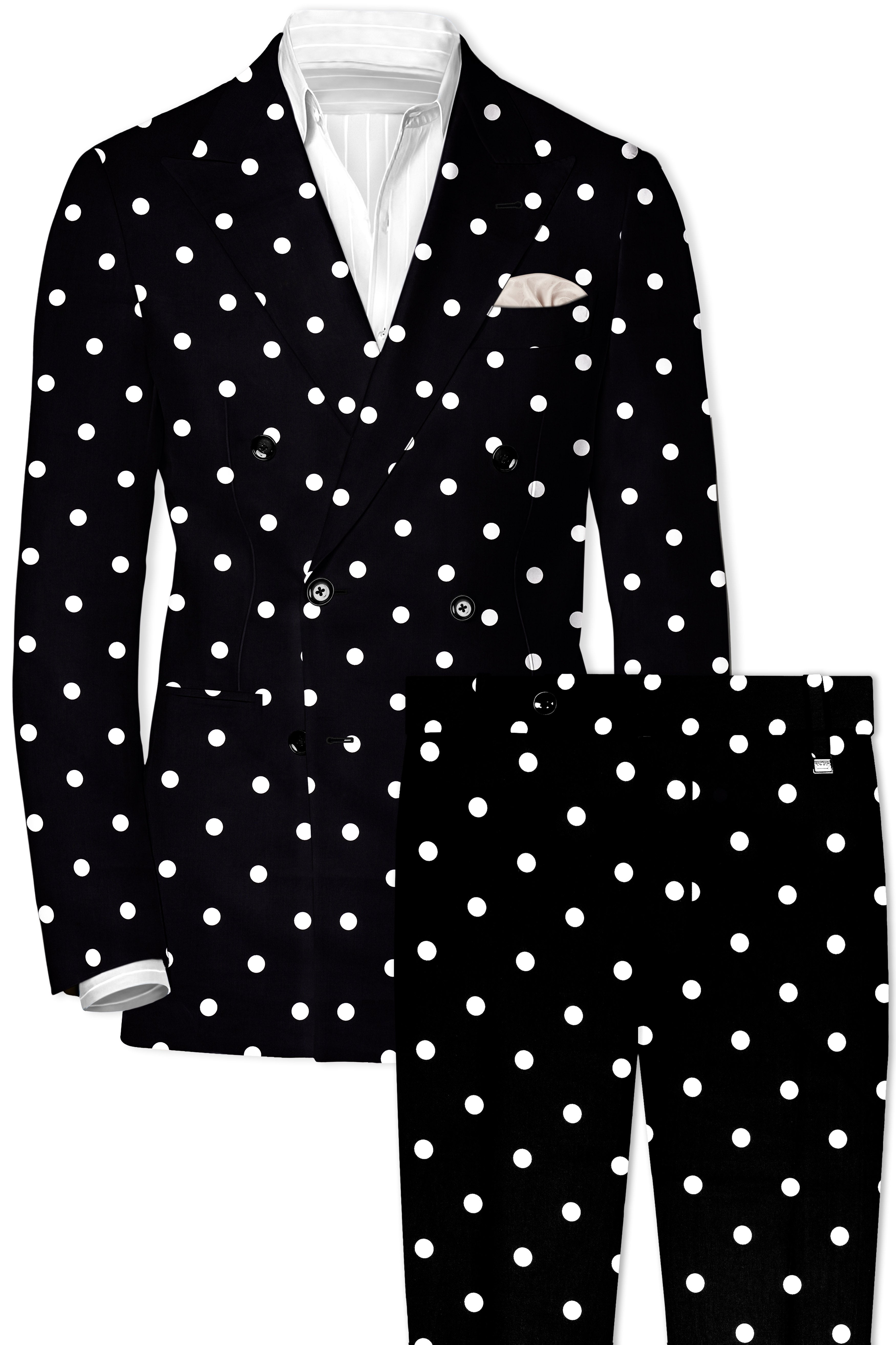 Jade Black Polka Print Double Breasted Suit
