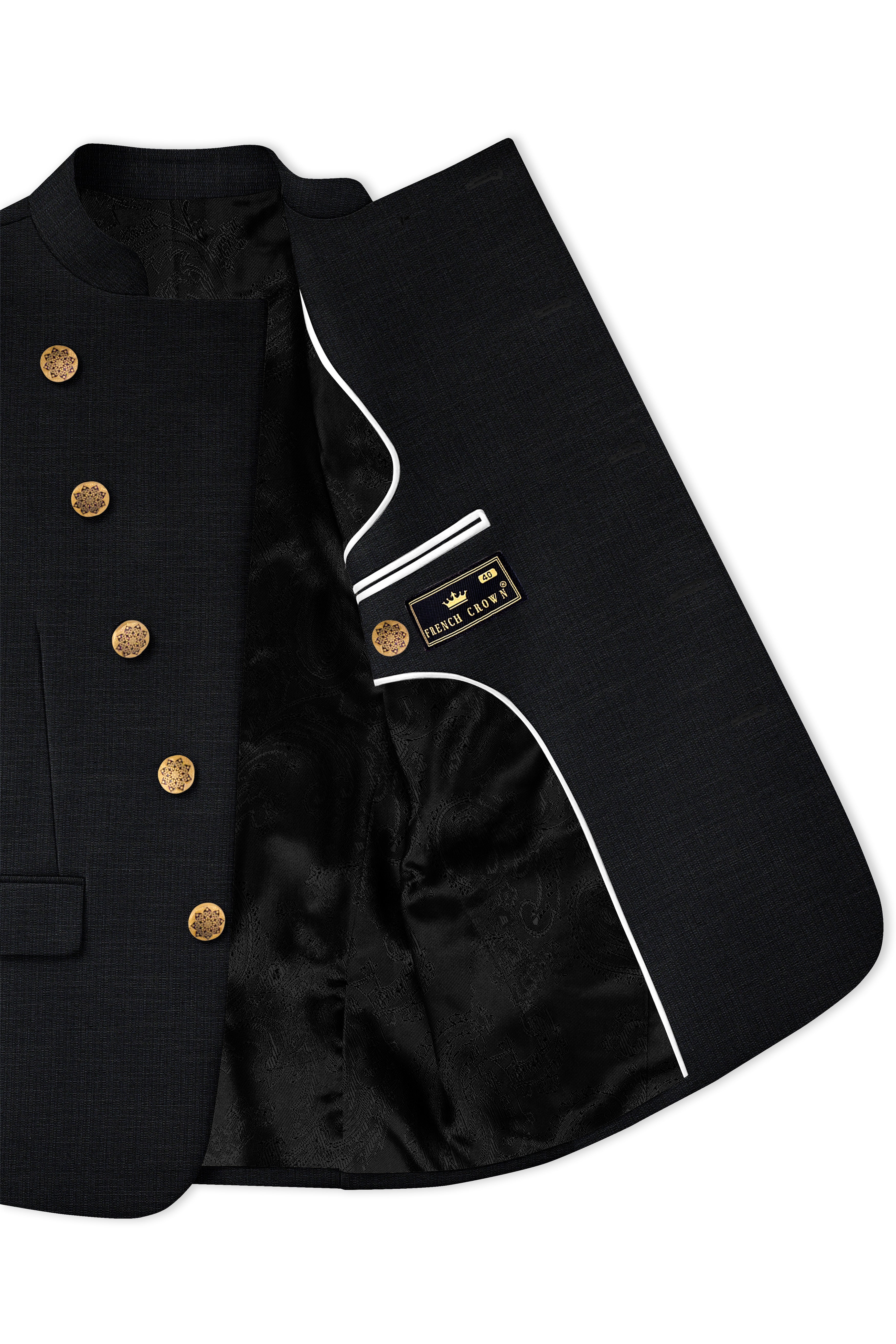 Diesel Black Cross Placket Wool Rich Bandhgala Suit