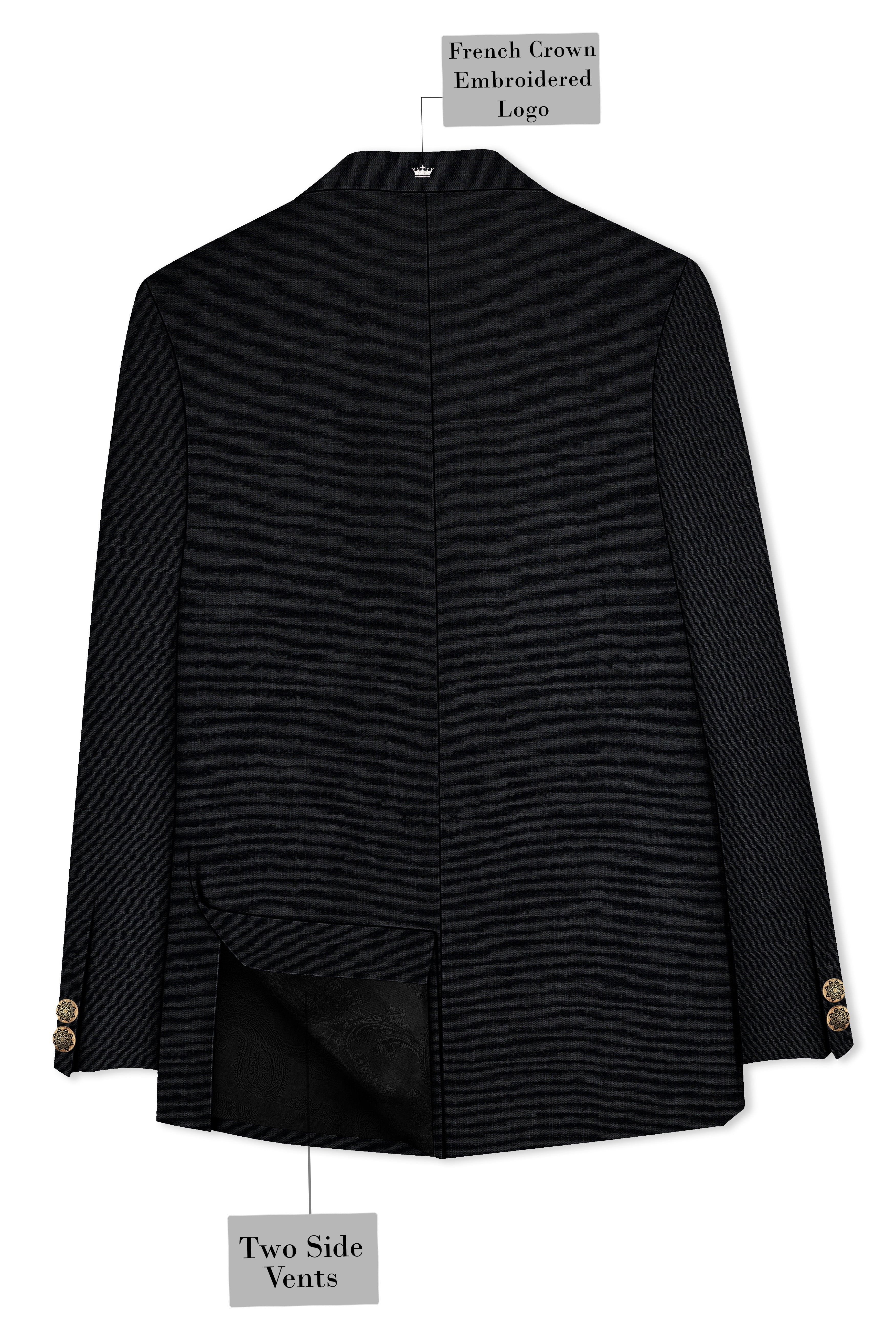 Diesel Black Cross Placket Wool Rich Bandhgala Suit
