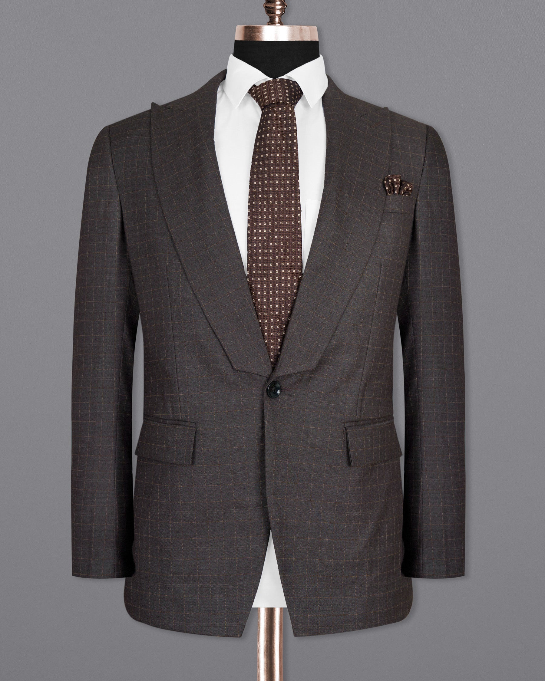 Brown Plaid Wool Rich Suit
