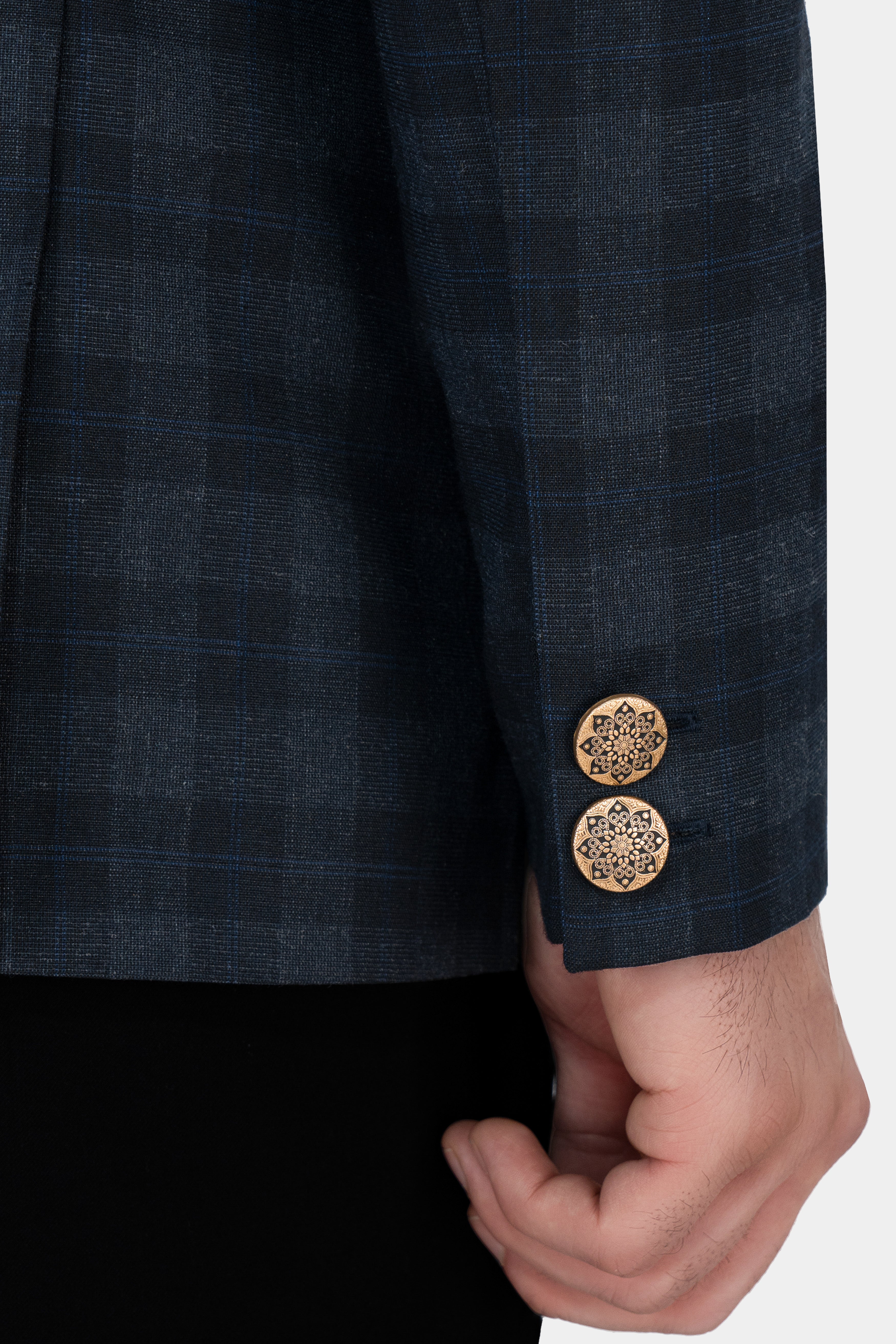 Tuna Gray with Prussian Blue Checkered Wool Rich Cross Buttoned Bandhgala Hand Painted Designer Suit ST1498-CBG2-ART-36,ST1498-CBG2-ART-38,ST1498-CBG2-ART-40,ST1498-CBG2-ART-42,ST1498-CBG2-ART-44,ST1498-CBG2-ART-46,ST1498-CBG2-ART-48,ST1498-CBG2-ART-50,ST1498-CBG2-ART-52,ST1498-CBG2-ART-54,ST1498-CBG2-ART-56,ST1498-CBG2-ART-58,ST1498-CBG2-ART-60