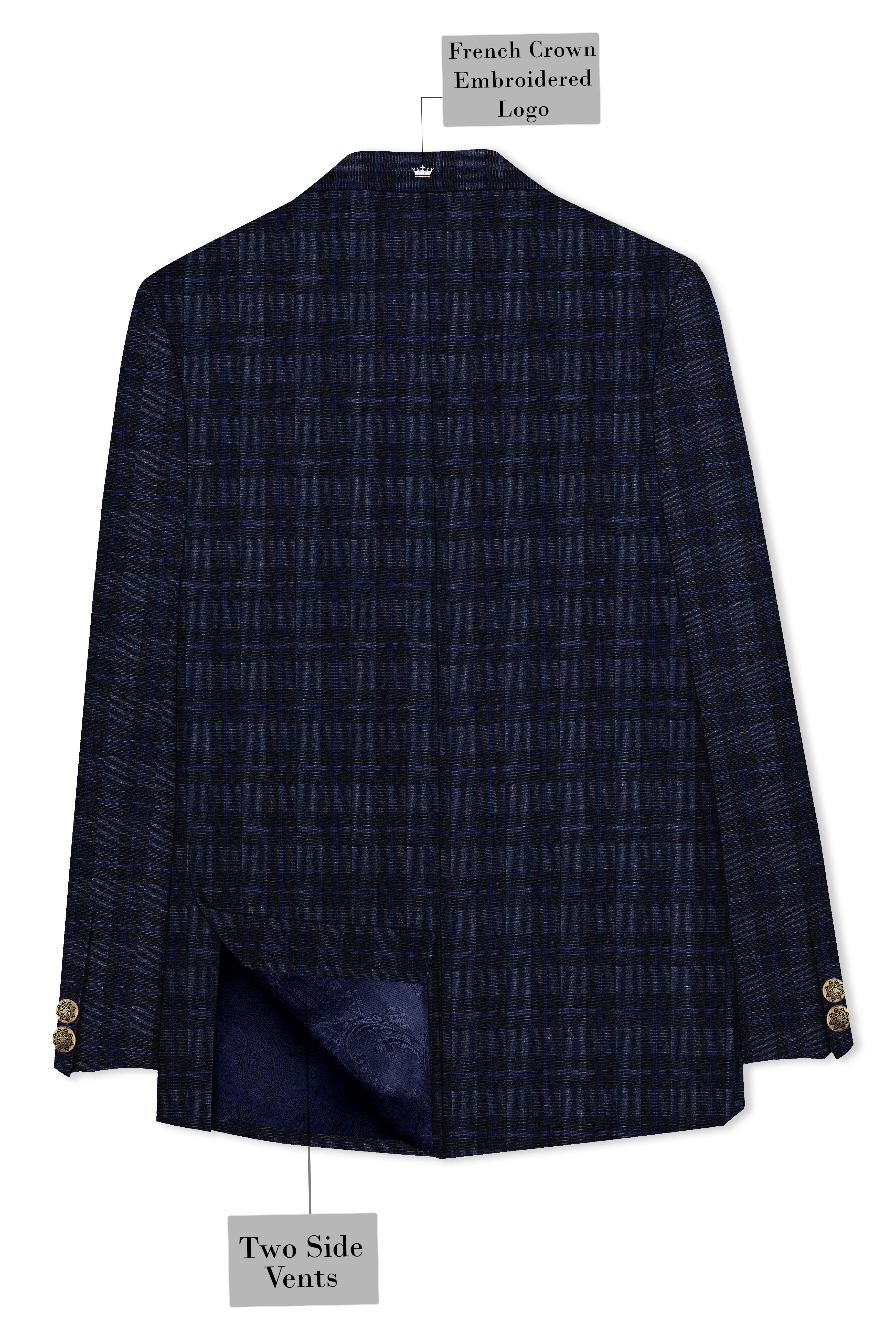 Bastille Grey Plaid Wool Rich Cross Placket Bandhgala Suit
