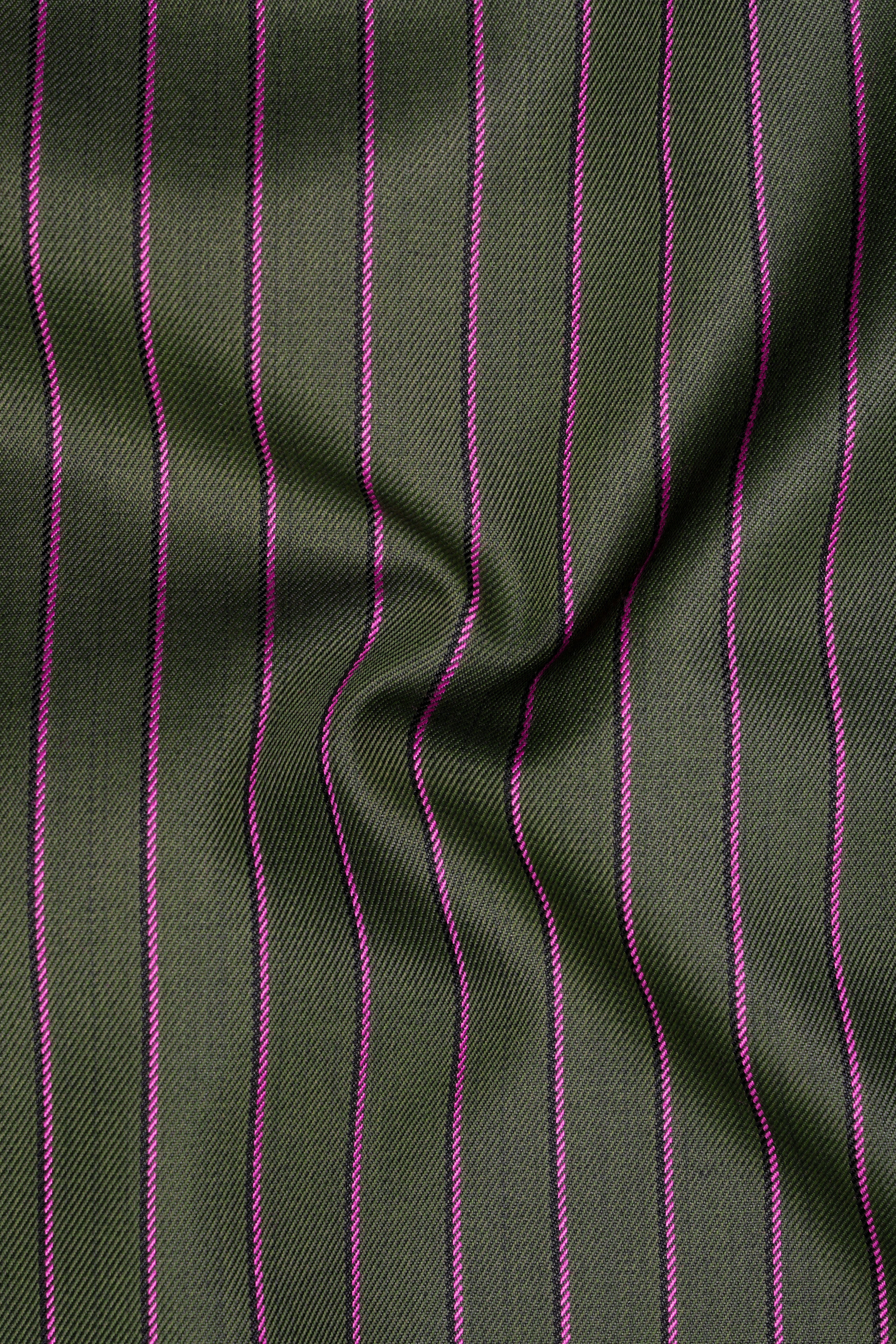 Kelp Green Woolrich Striped Cross Placket Bandhgala Suit