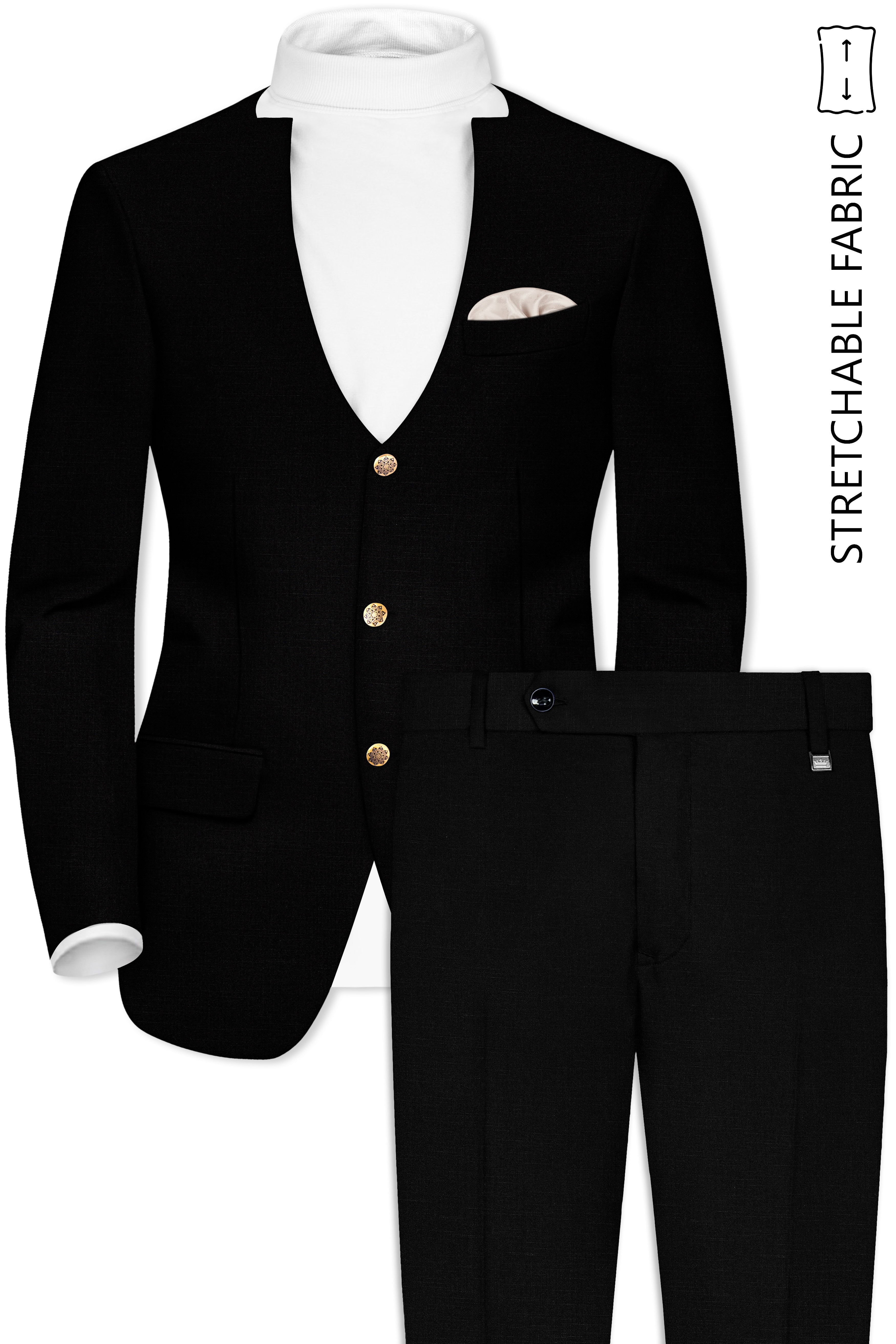 Jade Black Stretchable Subtle Sheen Designer Wool Rich Suit