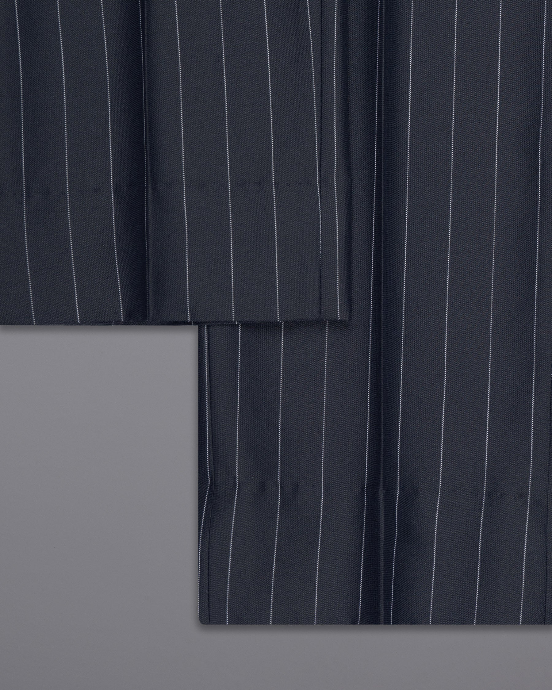 Charcoal Striped Cross Placket Wool Rich Bandhgala Suit
