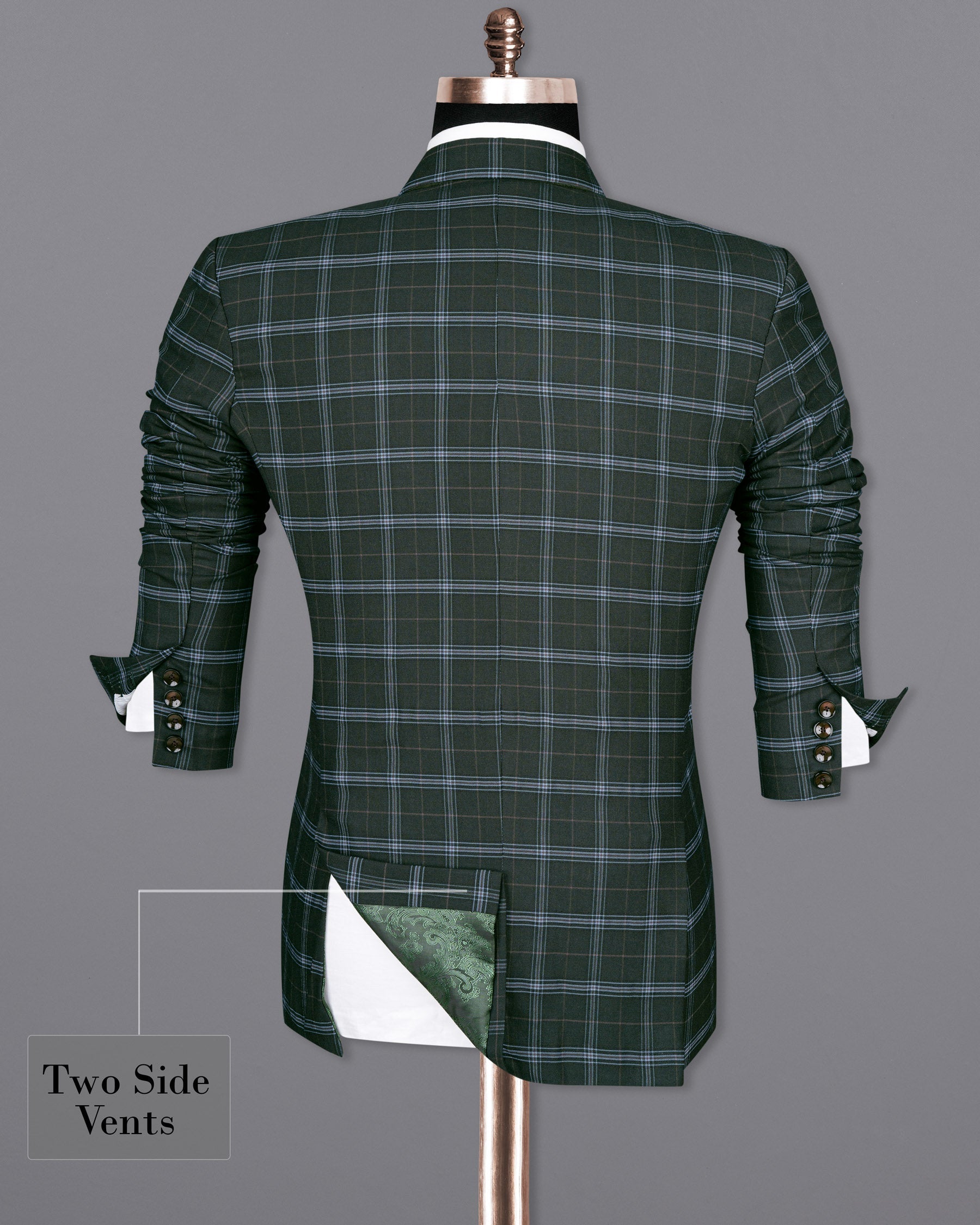 Log Cabin Green Super fine Windowpane Wool Rich Double Breasted Suit