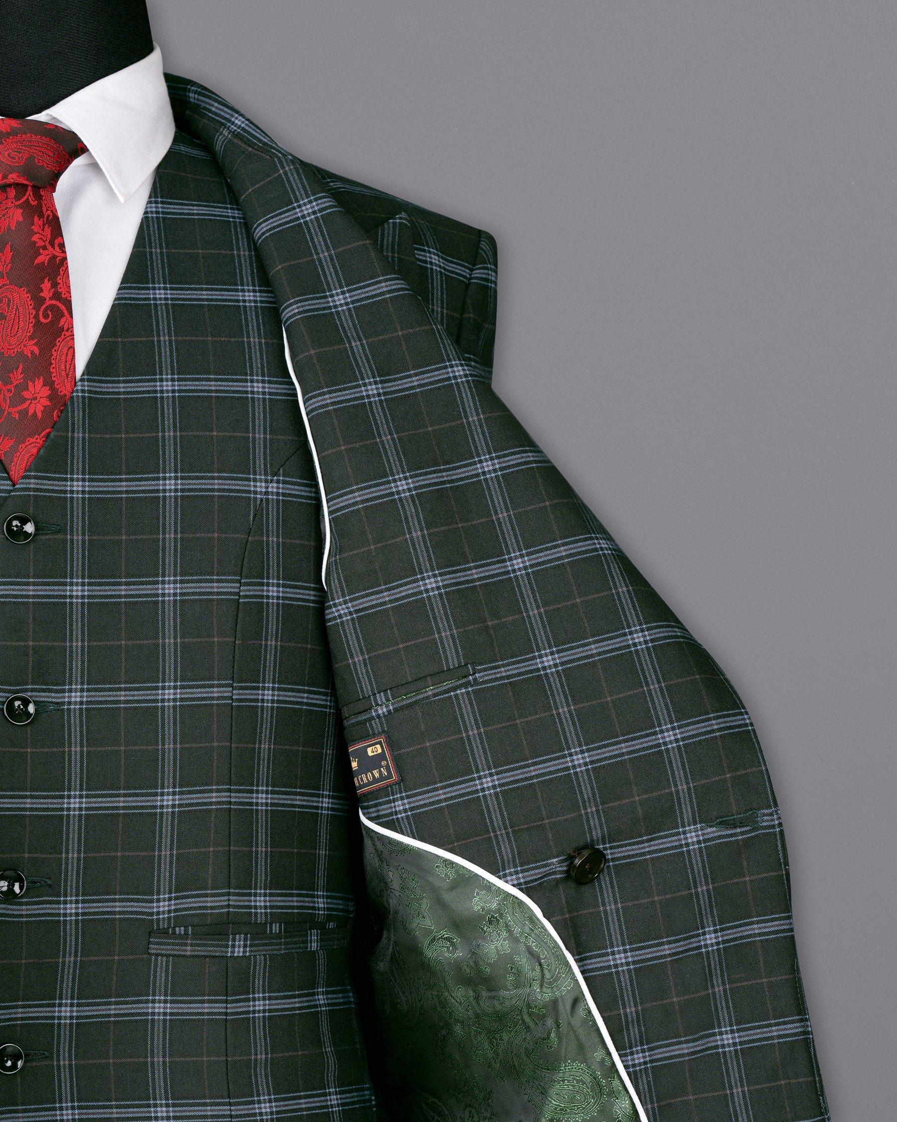 Log Cabin Green Super fine Windowpane Wool Rich Double Breasted Suit