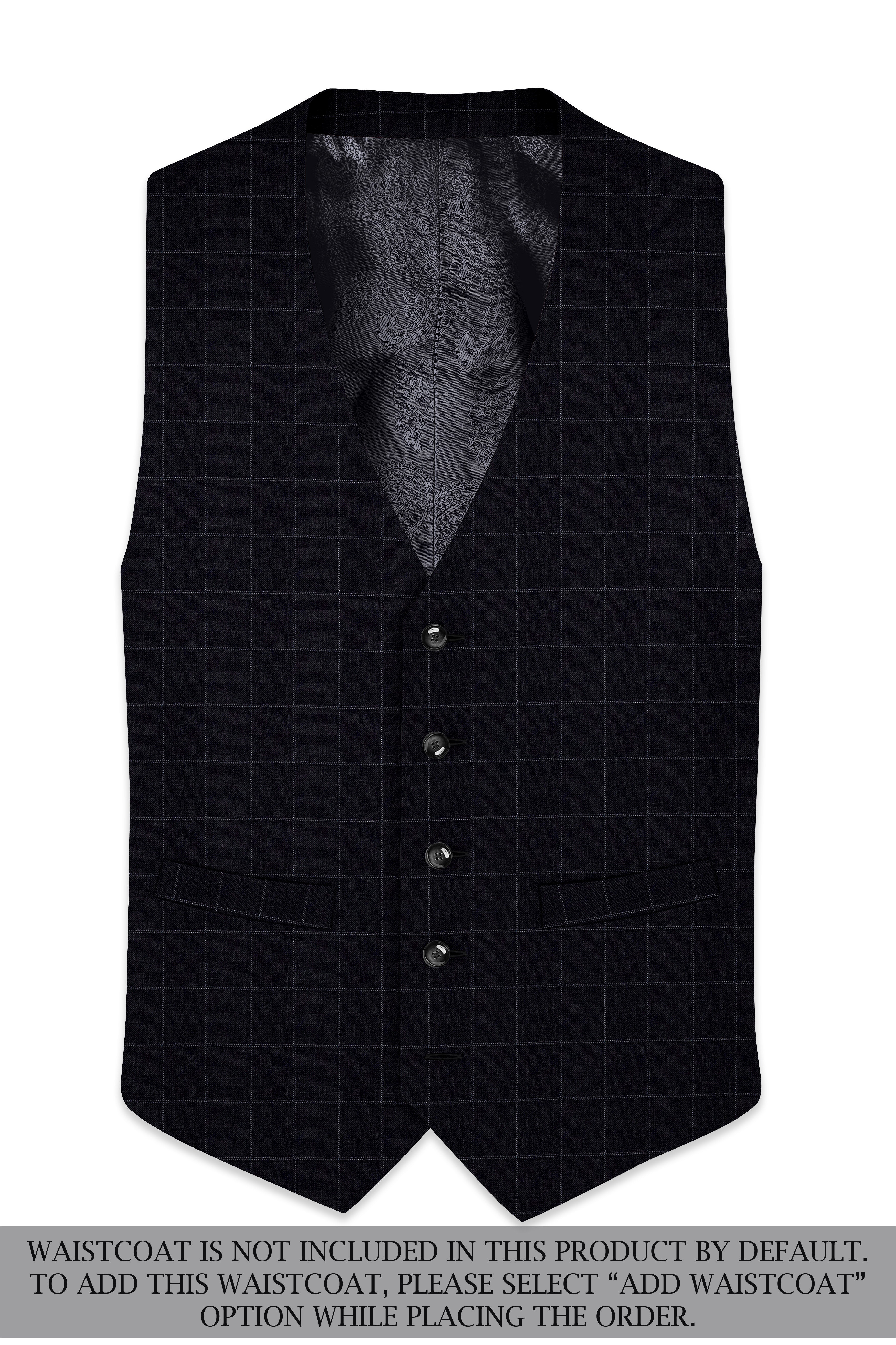 Log Cabin Black Super fine  Windowpane Cross Placket Wool Rich Bandhgala Suit