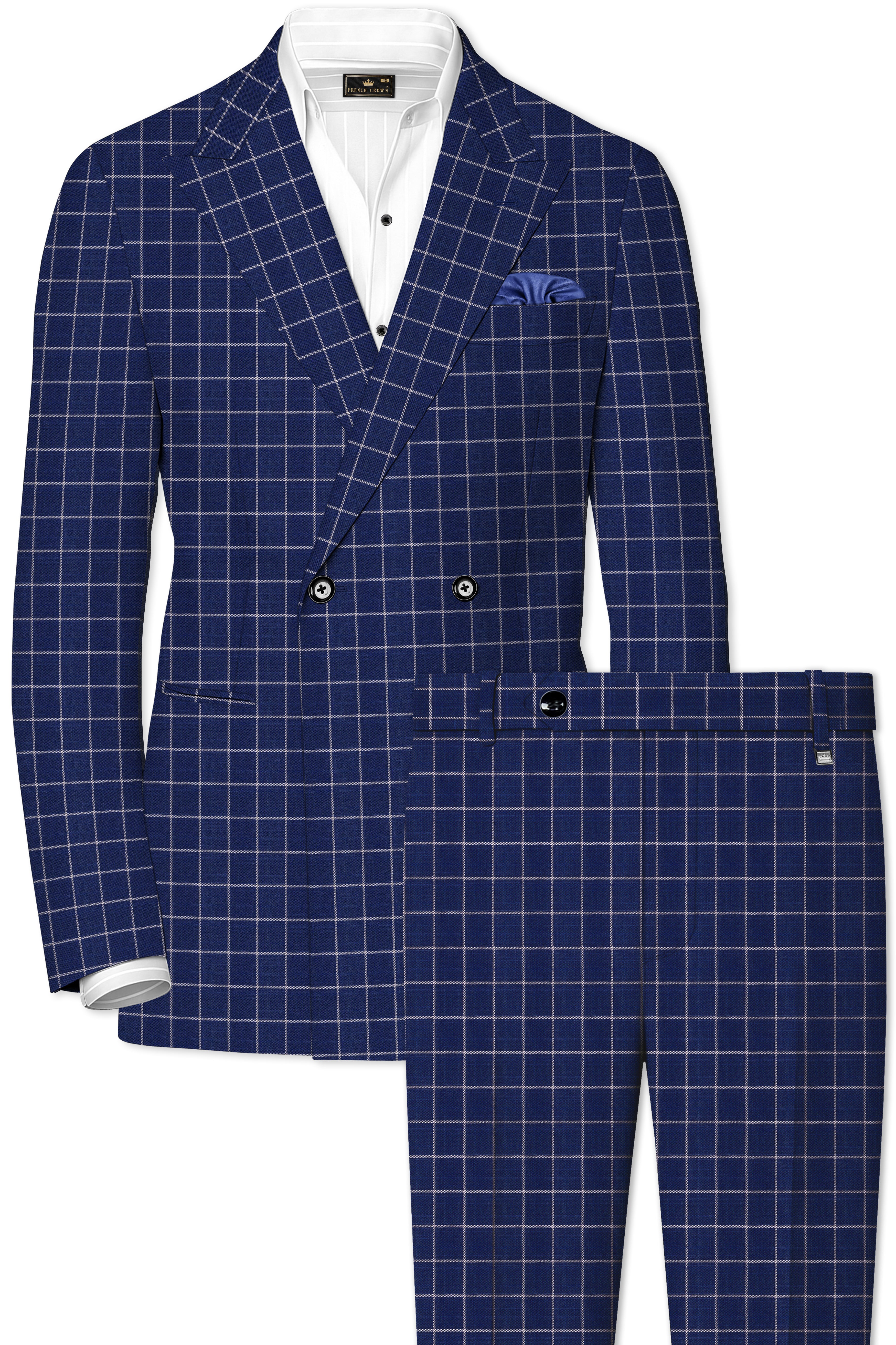 Rhino Blue Super fine Checkered Double Breasted Premium Cotton Suit