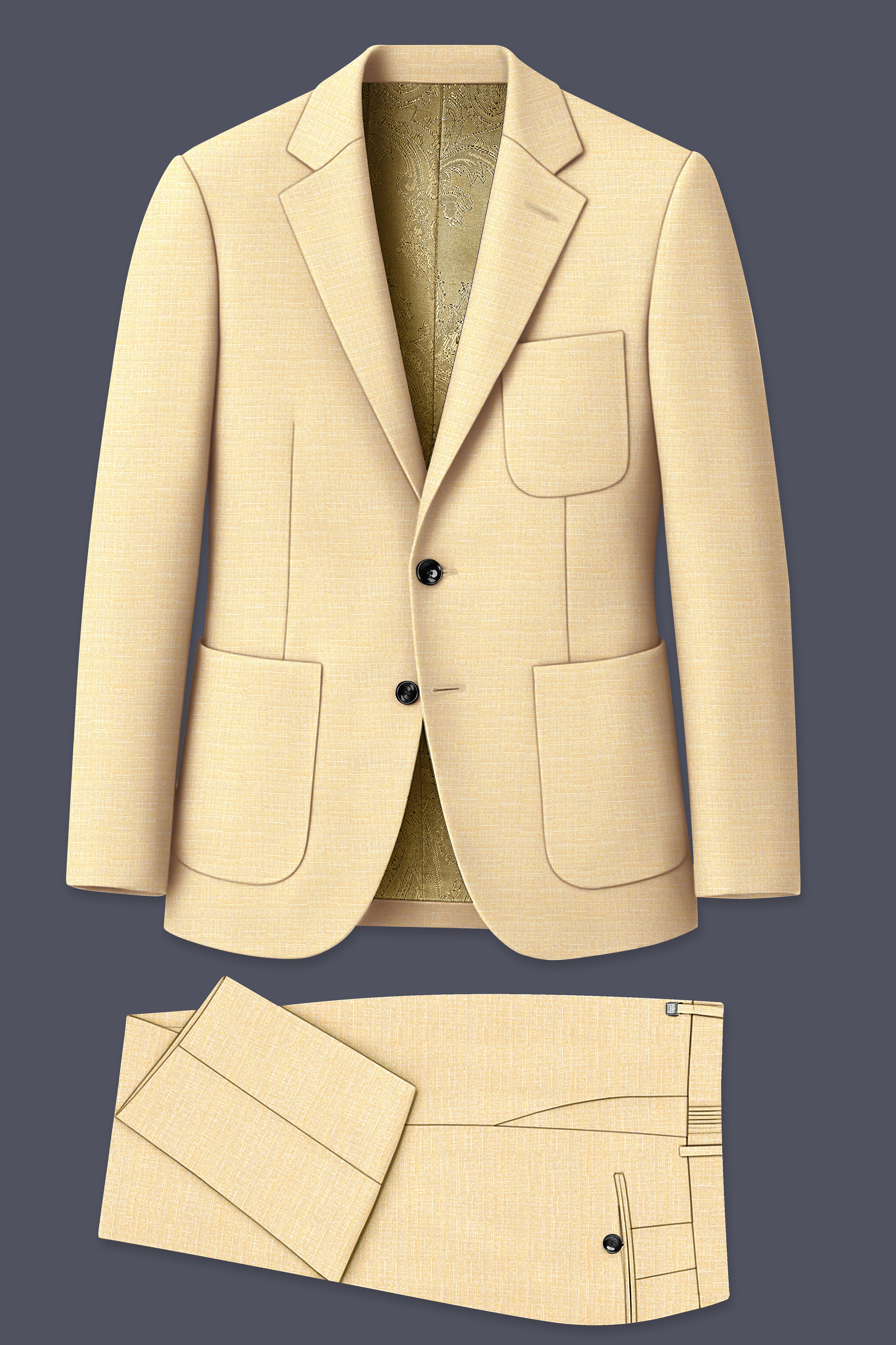Derby Yellow Textured Single Breasted Sports Suit