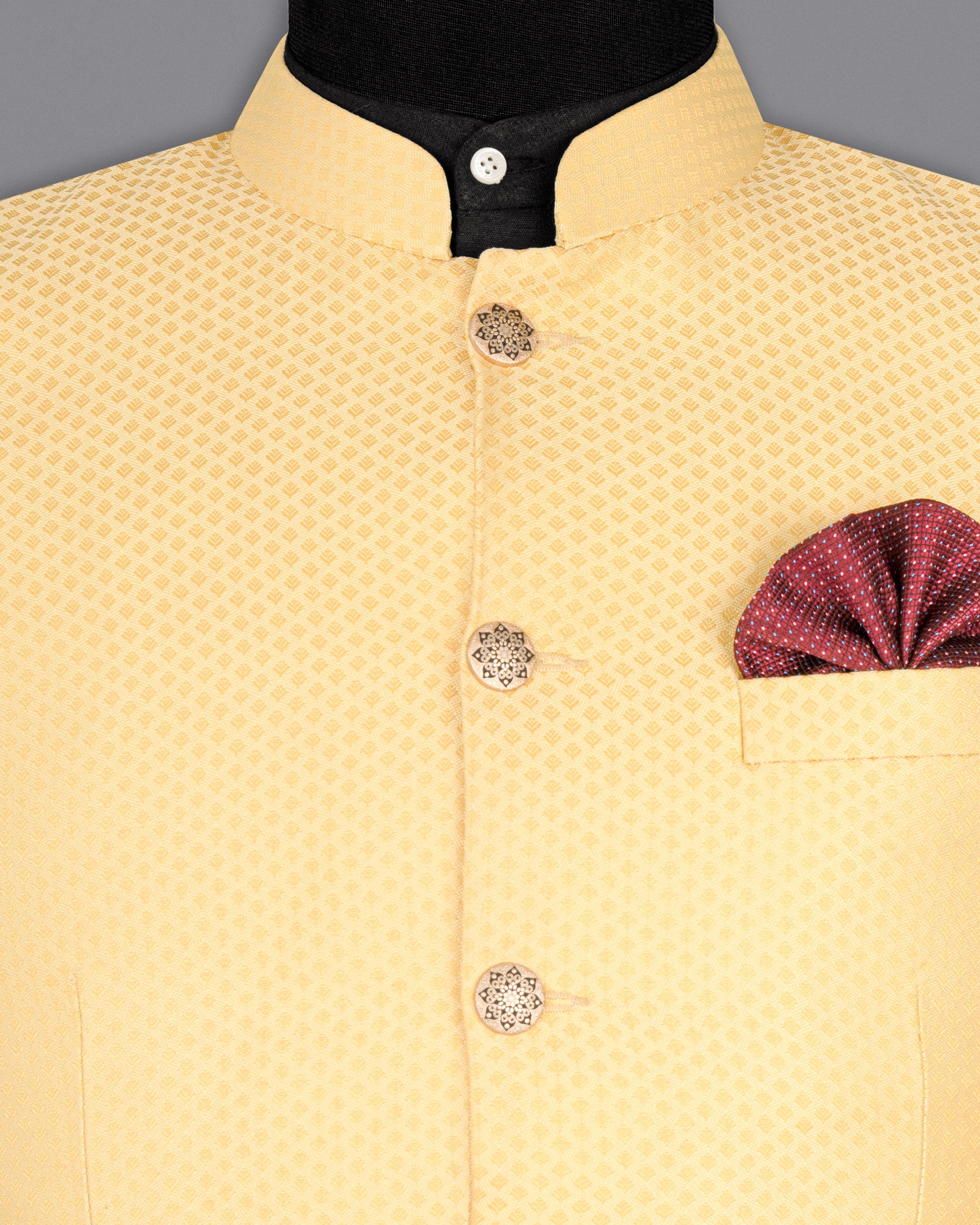 Marzipan Yellow Textured Bandhgala Designer Suit