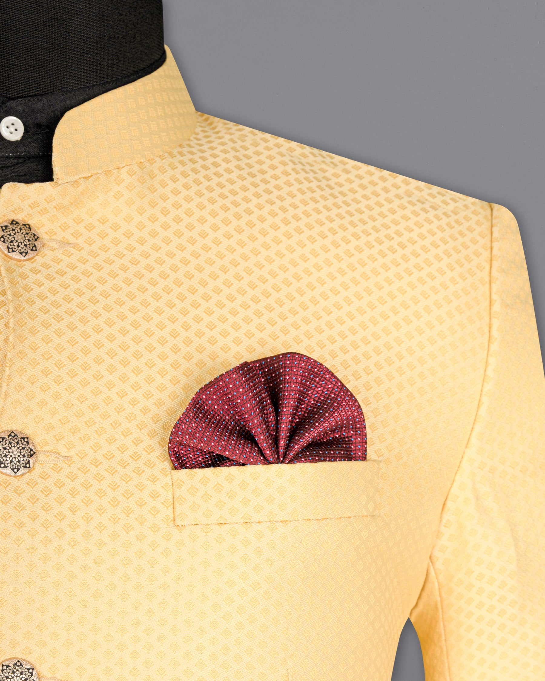 Marzipan Yellow Textured Bandhgala Designer Suit
