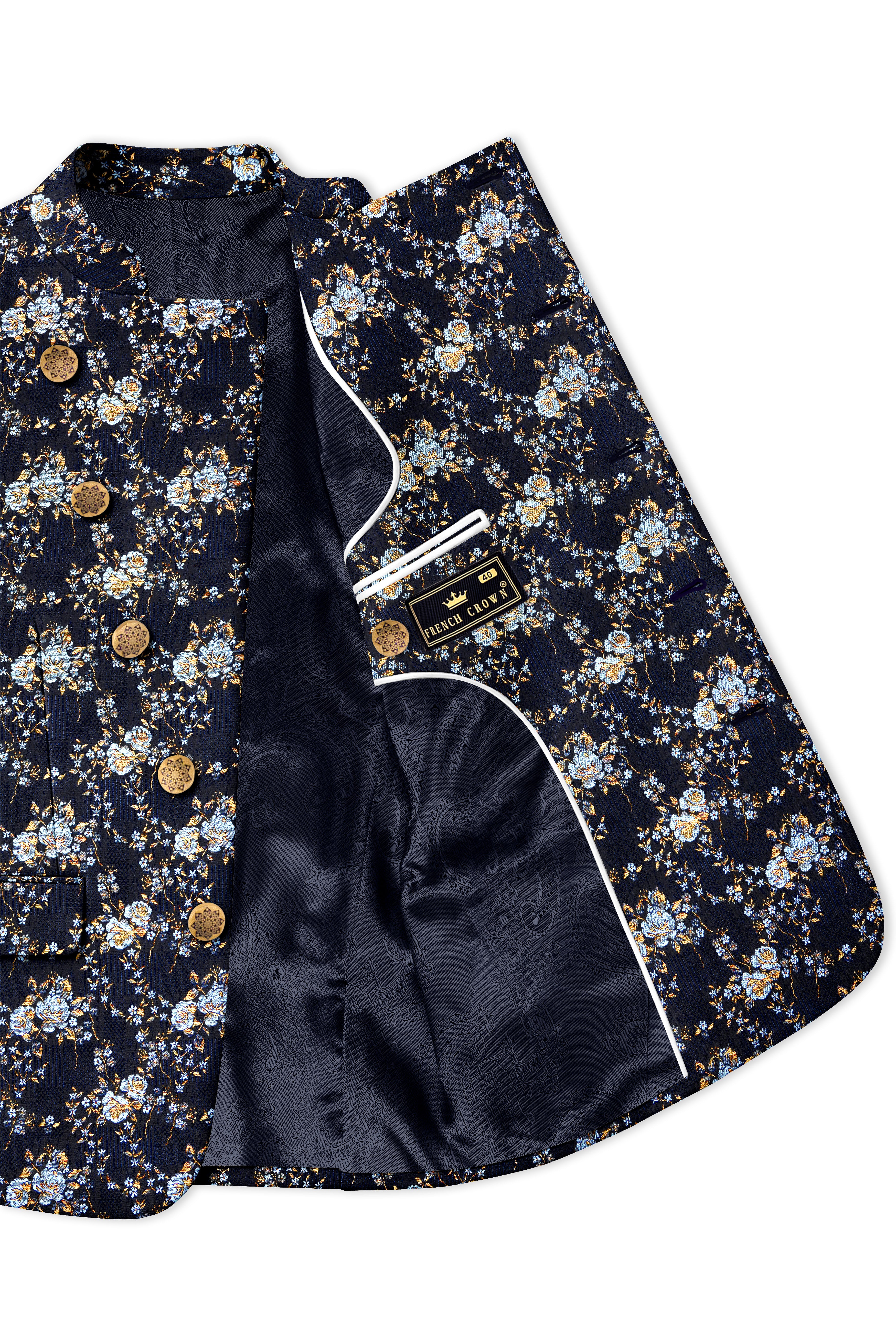 Storm Dust Floral Textured Cross Placket  Bandhgala Designer Suit