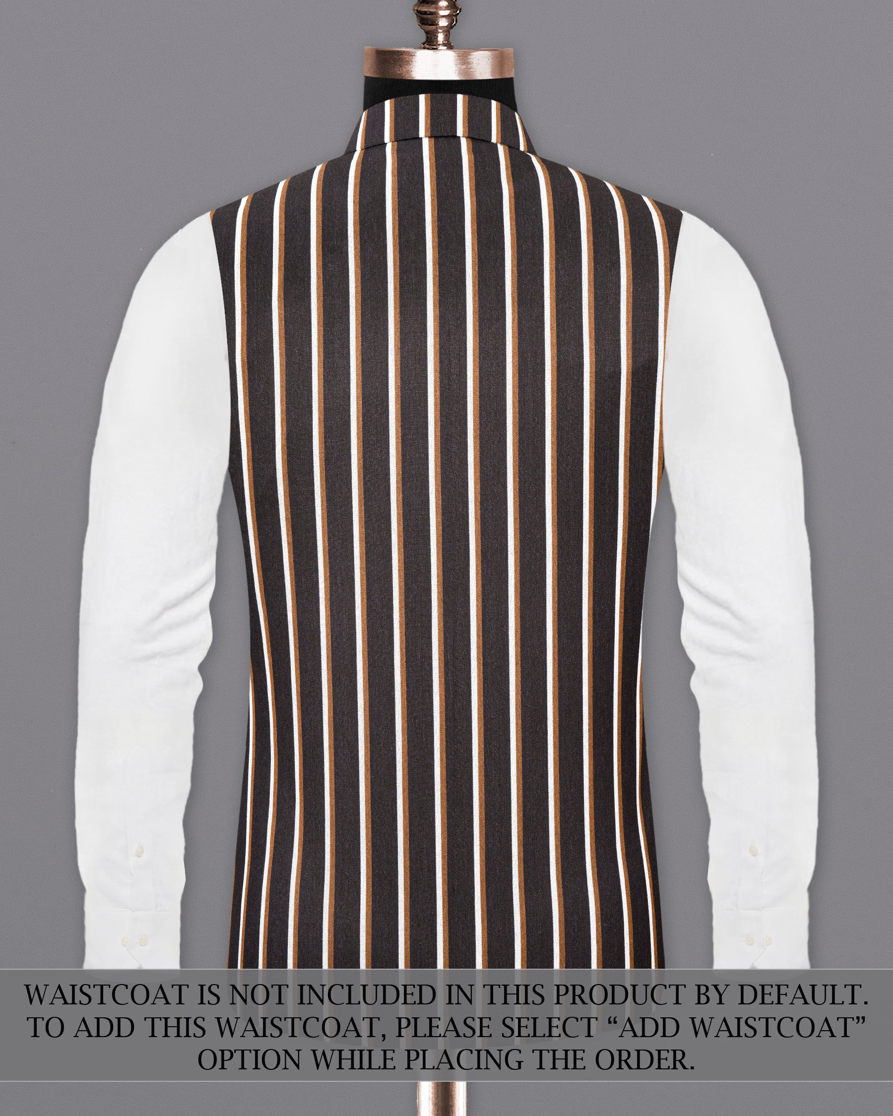 Thunder Brown Striped Cross Placket Bandhgala Suit
