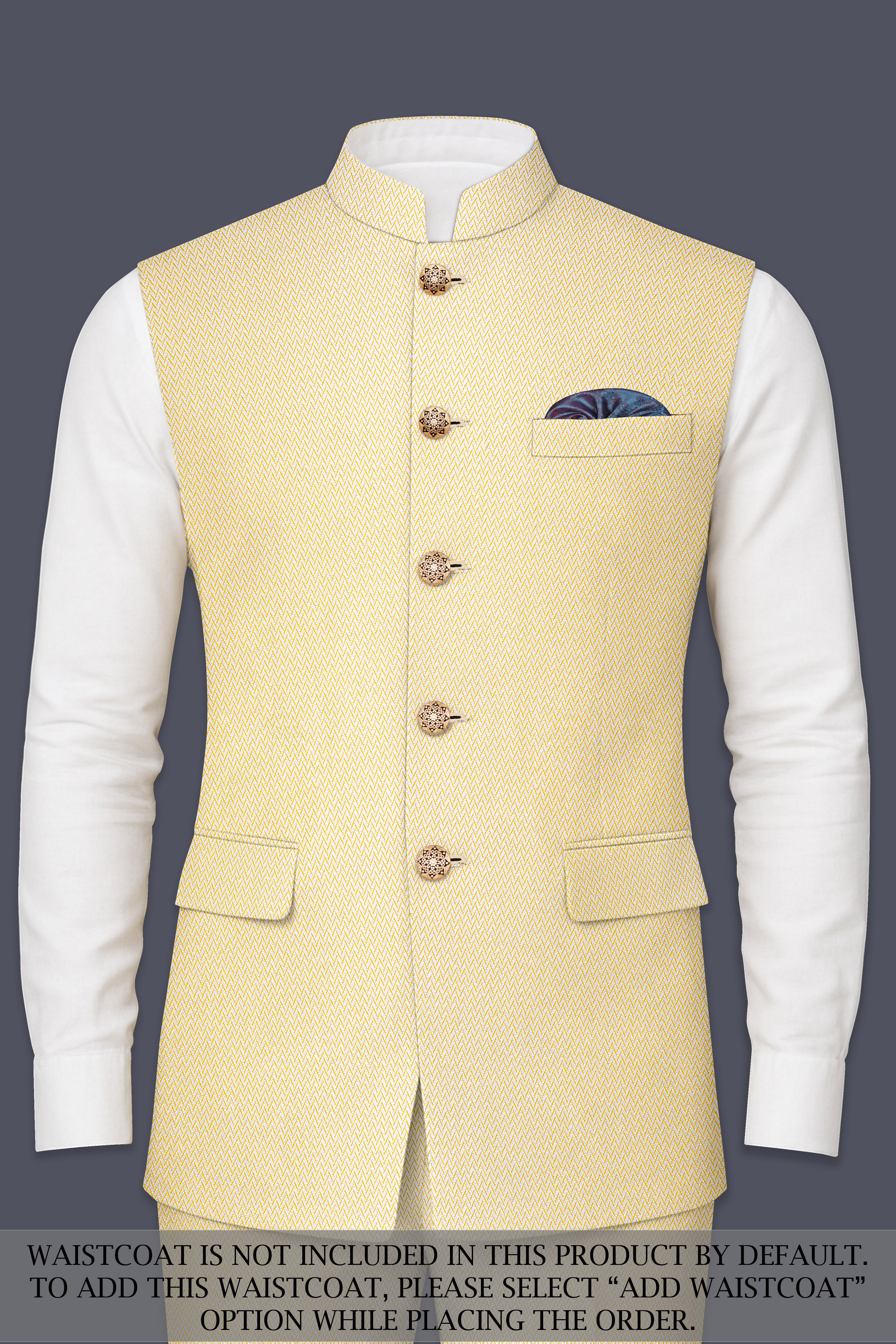 Cashmere Chevron Textured Cross Placket Bandhgala Designer Suit