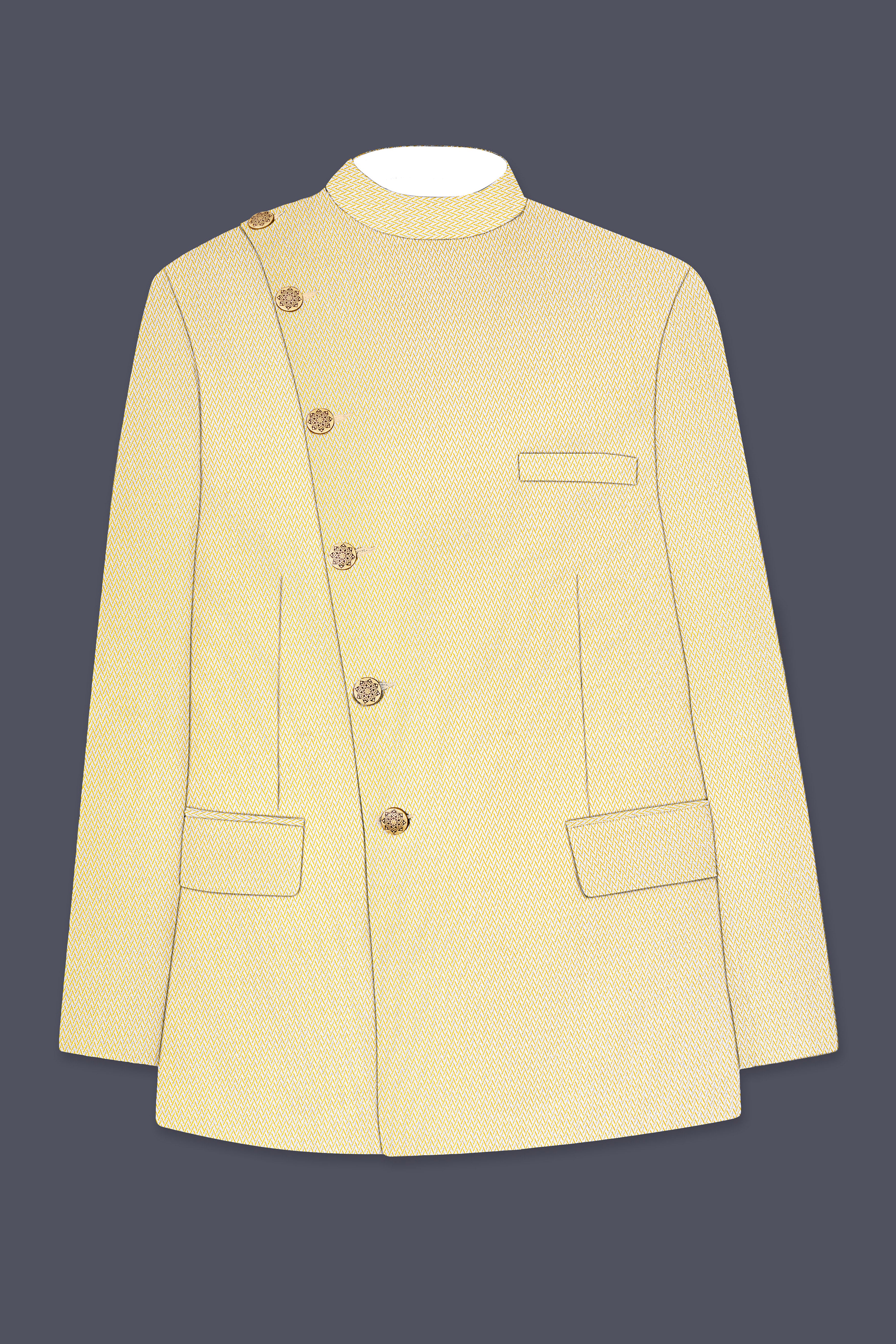 Cashmere Chevron Textured Cross Placket Bandhgala Designer Suit