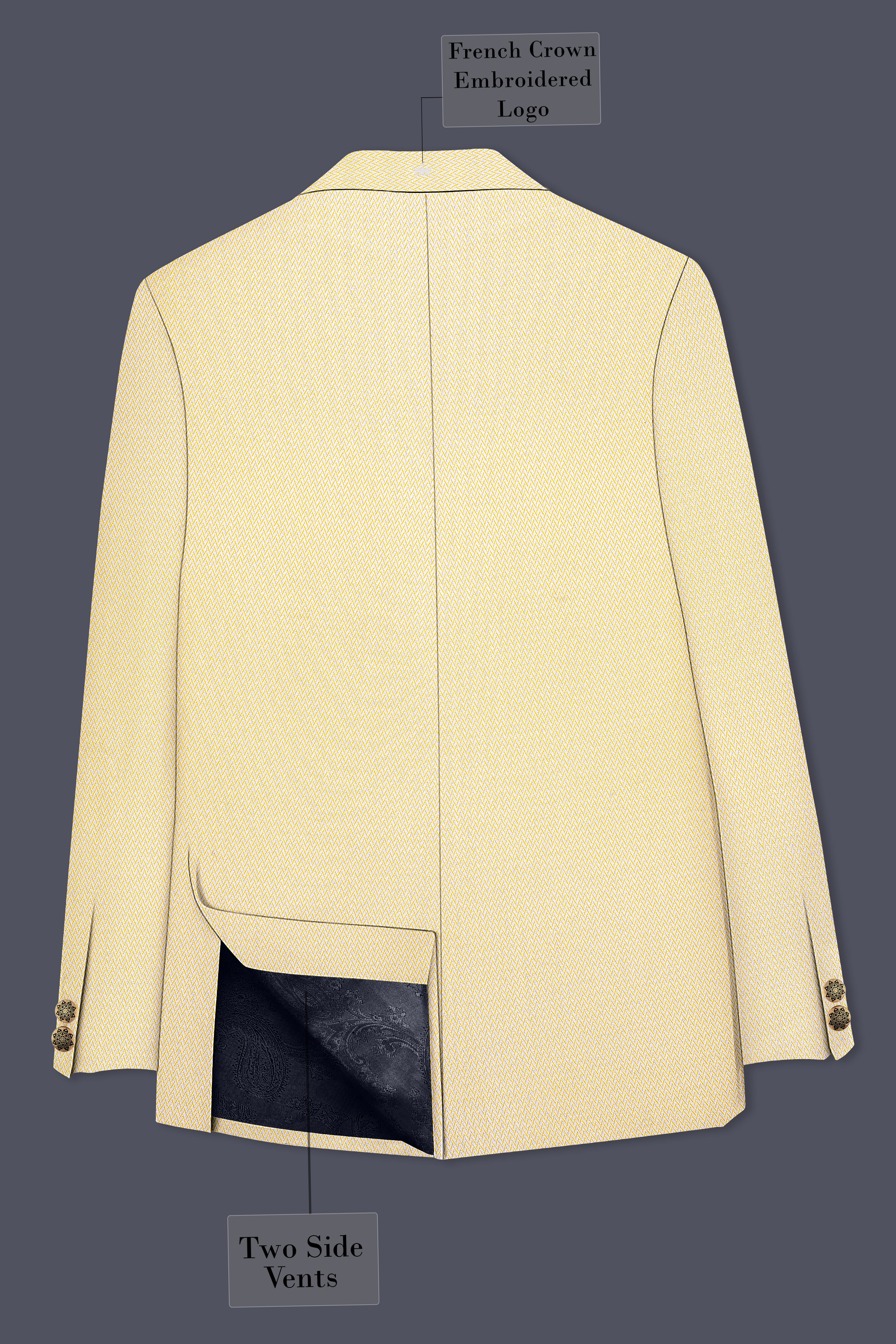 Cashmere Chevron Textured Cross Placket Bandhgala Designer Suit