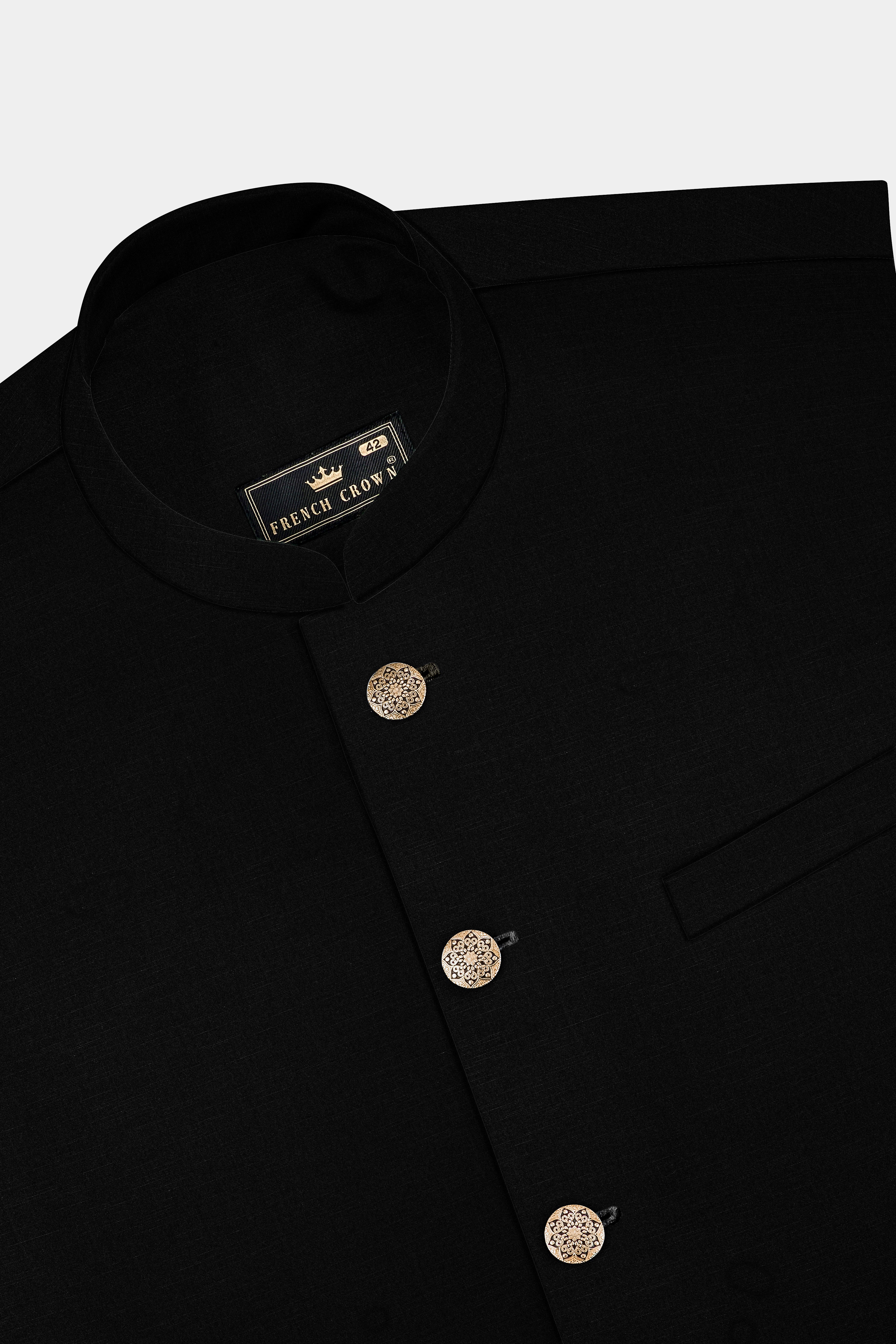 Jade Black Textured Premium Terry-Reyon Bandhgala/Jodhpuri Suits