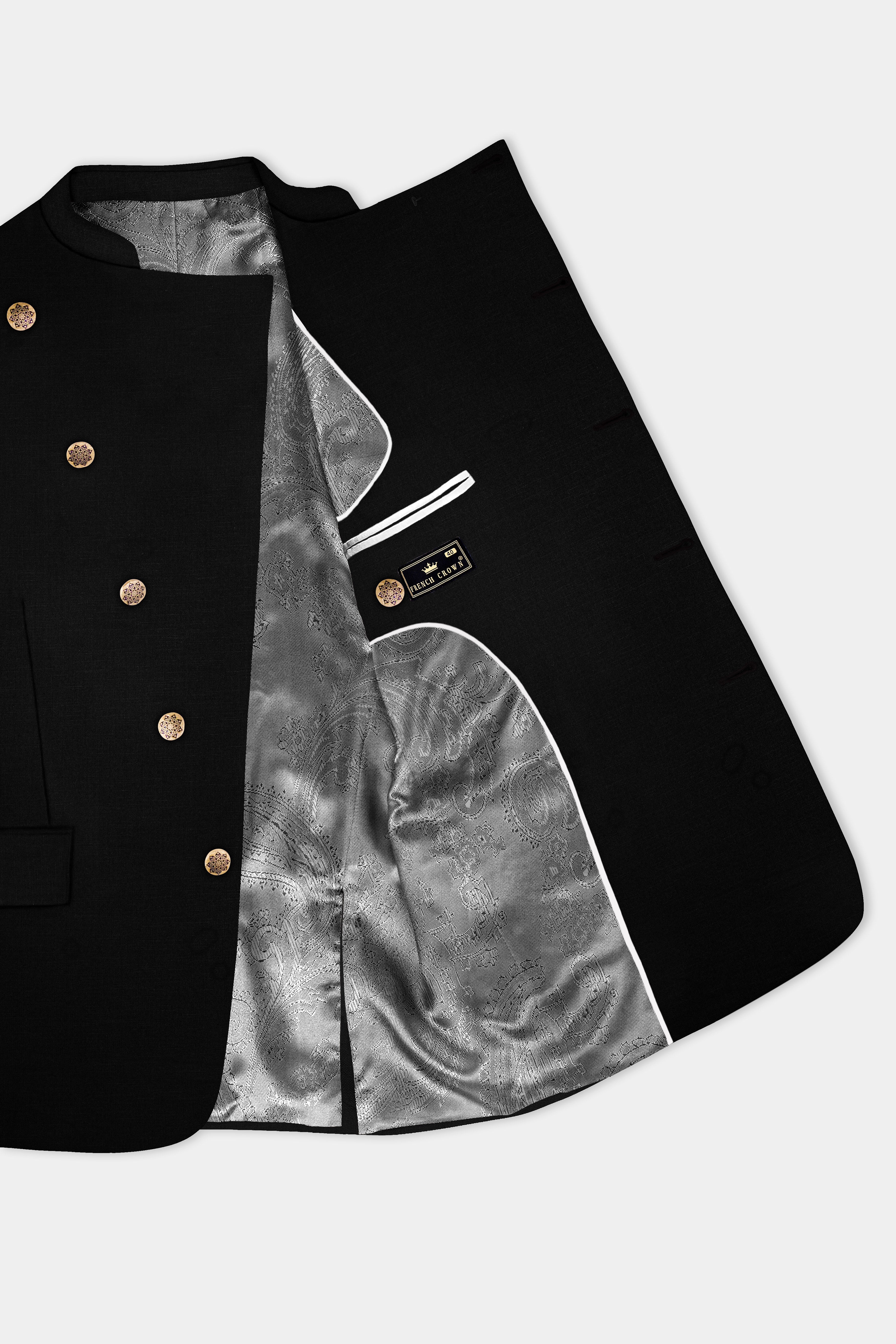 Jade Black Textured Premium Terry-Reyon Bandhgala/Jodhpuri Suits