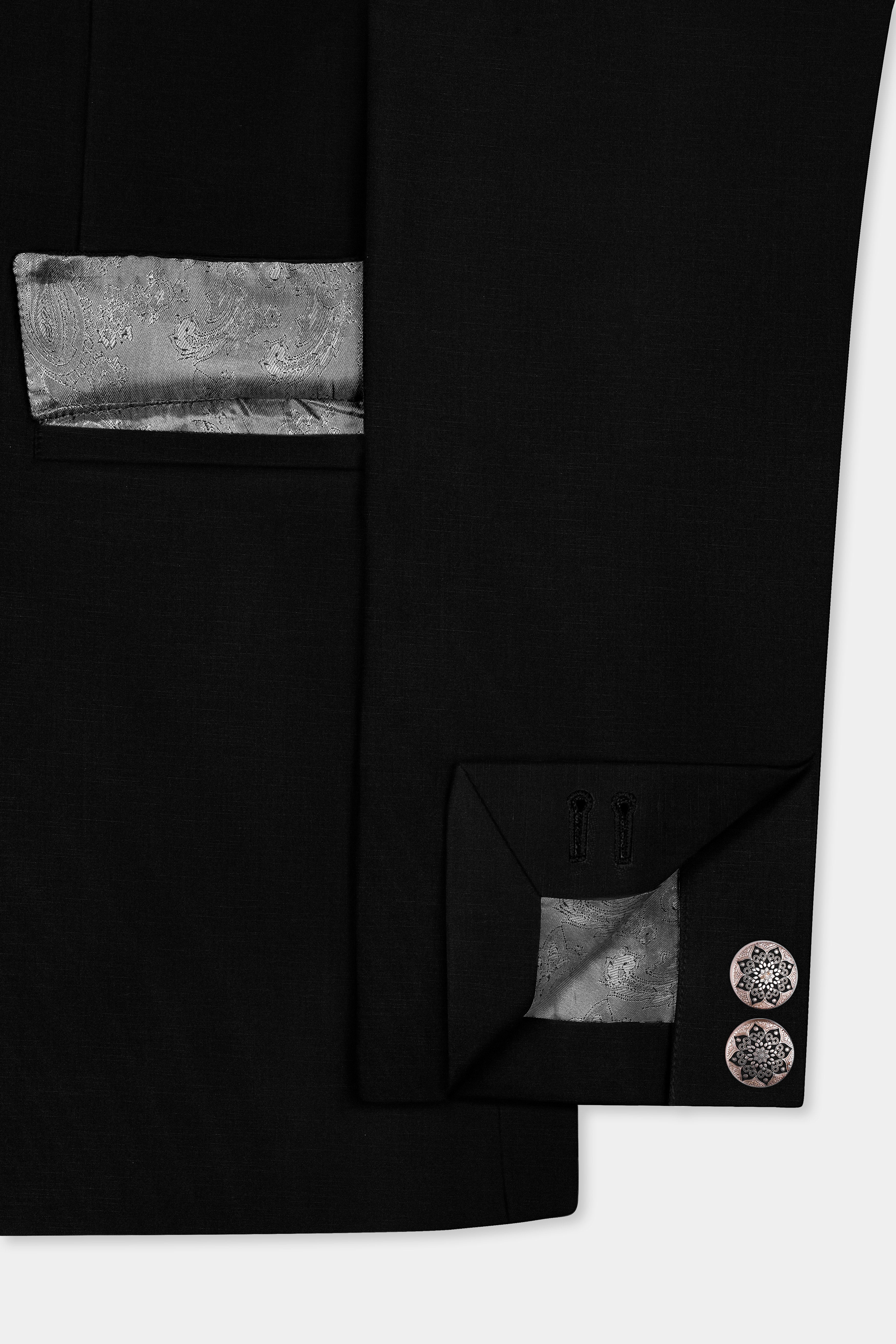 Jade Black Textured Premium Terry-Reyon Bandhgala/Jodhpuri Suits