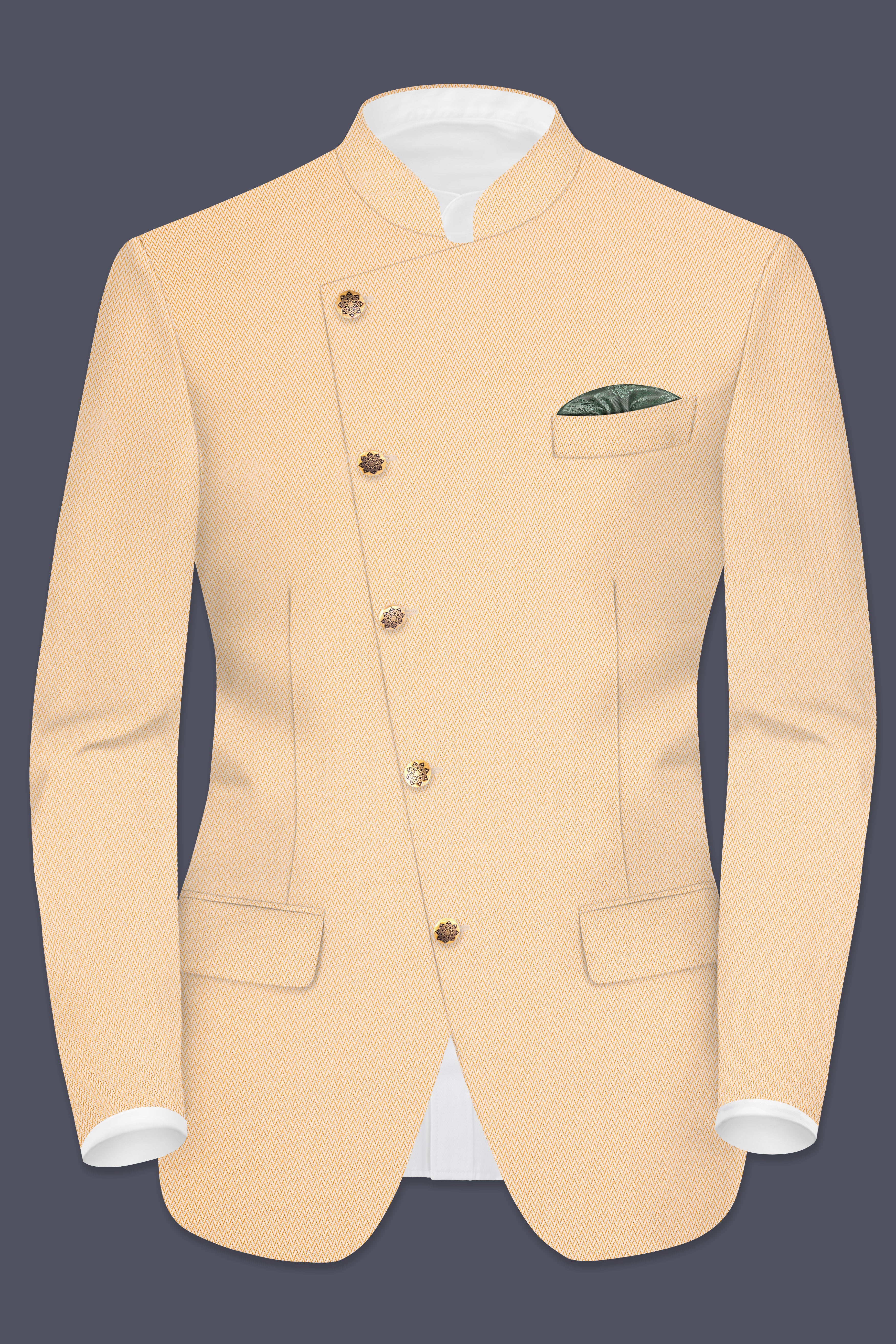 Maize Chevron Textured Cross Placket Bandhgala Designer Suit