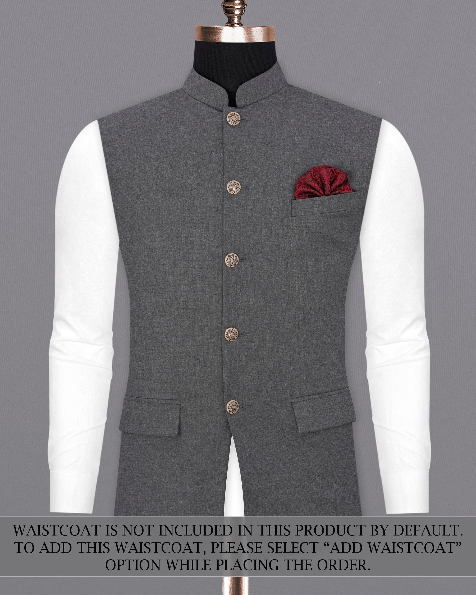 Vampire Gray Cross Placket Bandhgala Suit