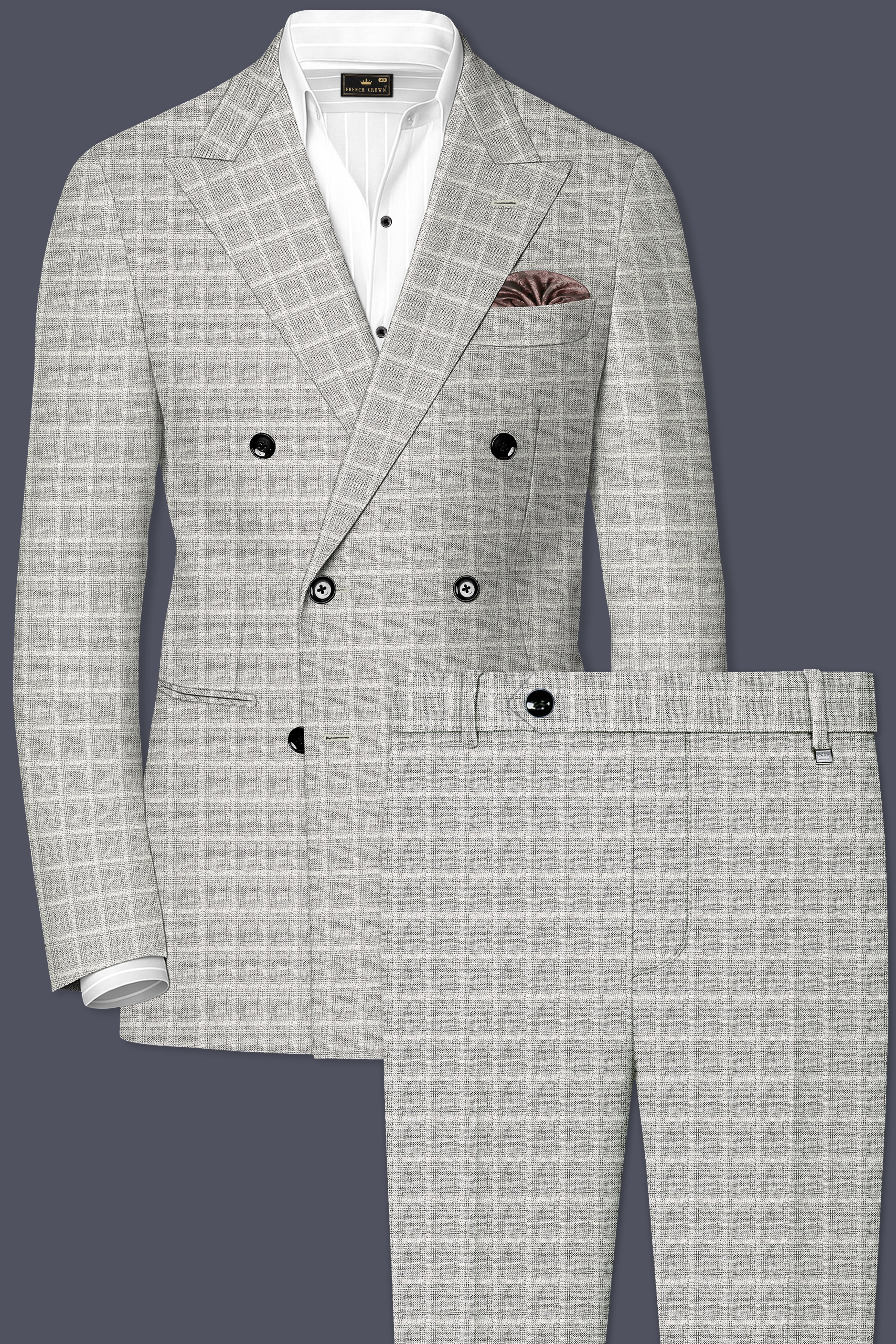 Timberwolf light gray Plaid Double Breasted Suit